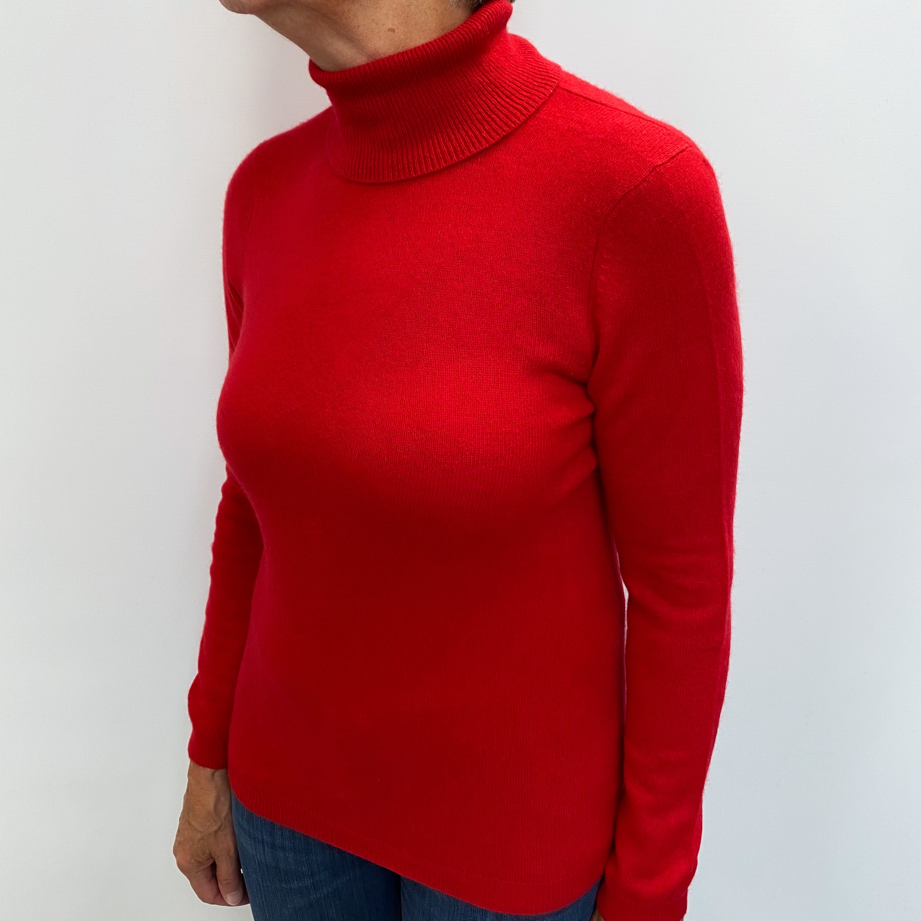 Scarlet Red Cashmere Polo Neck Jumper Medium