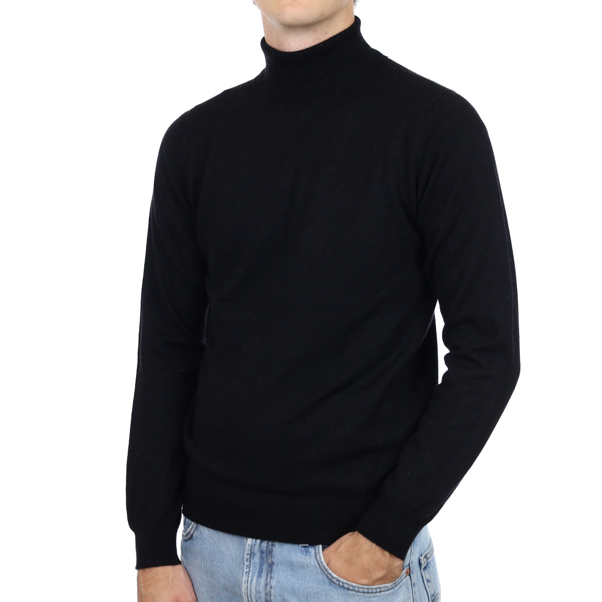 Men's Black Cashmere Polo Neck Jumper Medium