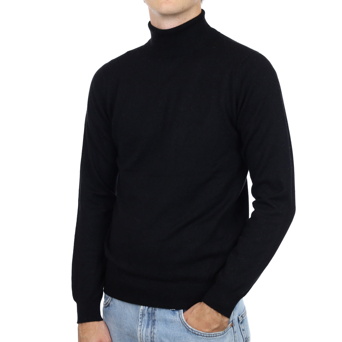 Men's Black Cashmere Polo Neck Jumper Medium