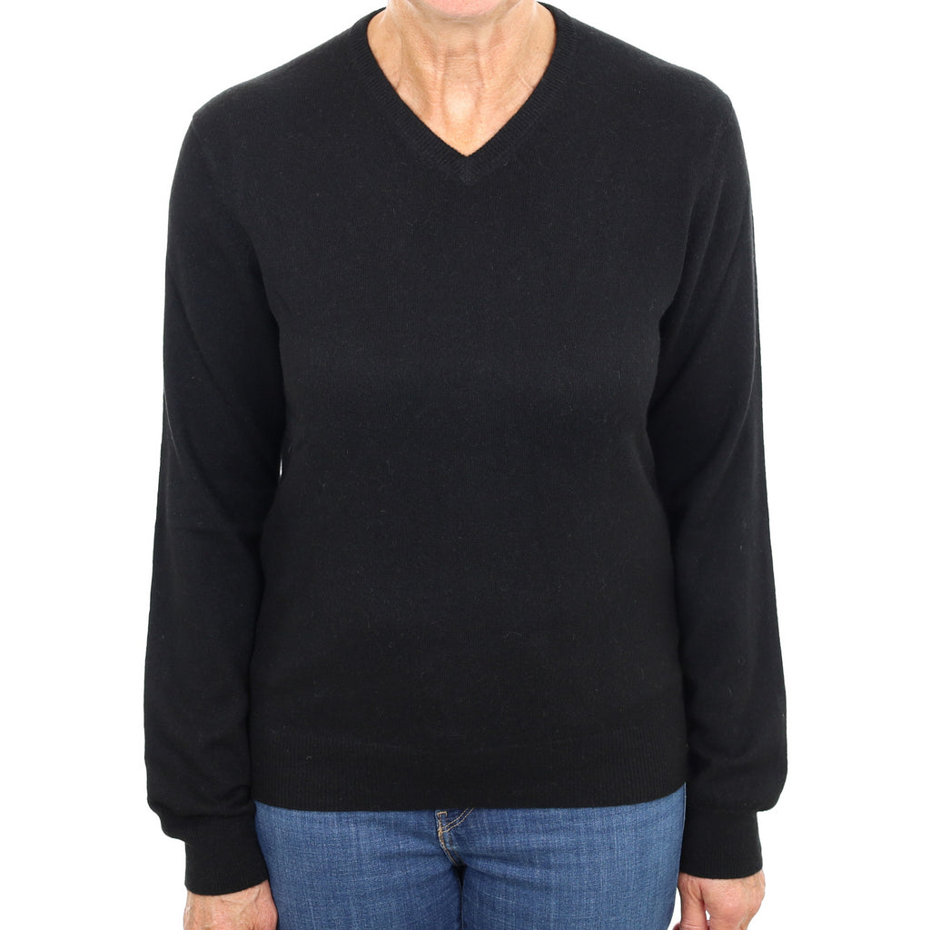 Black Cashmere V Neck Jumper Medium