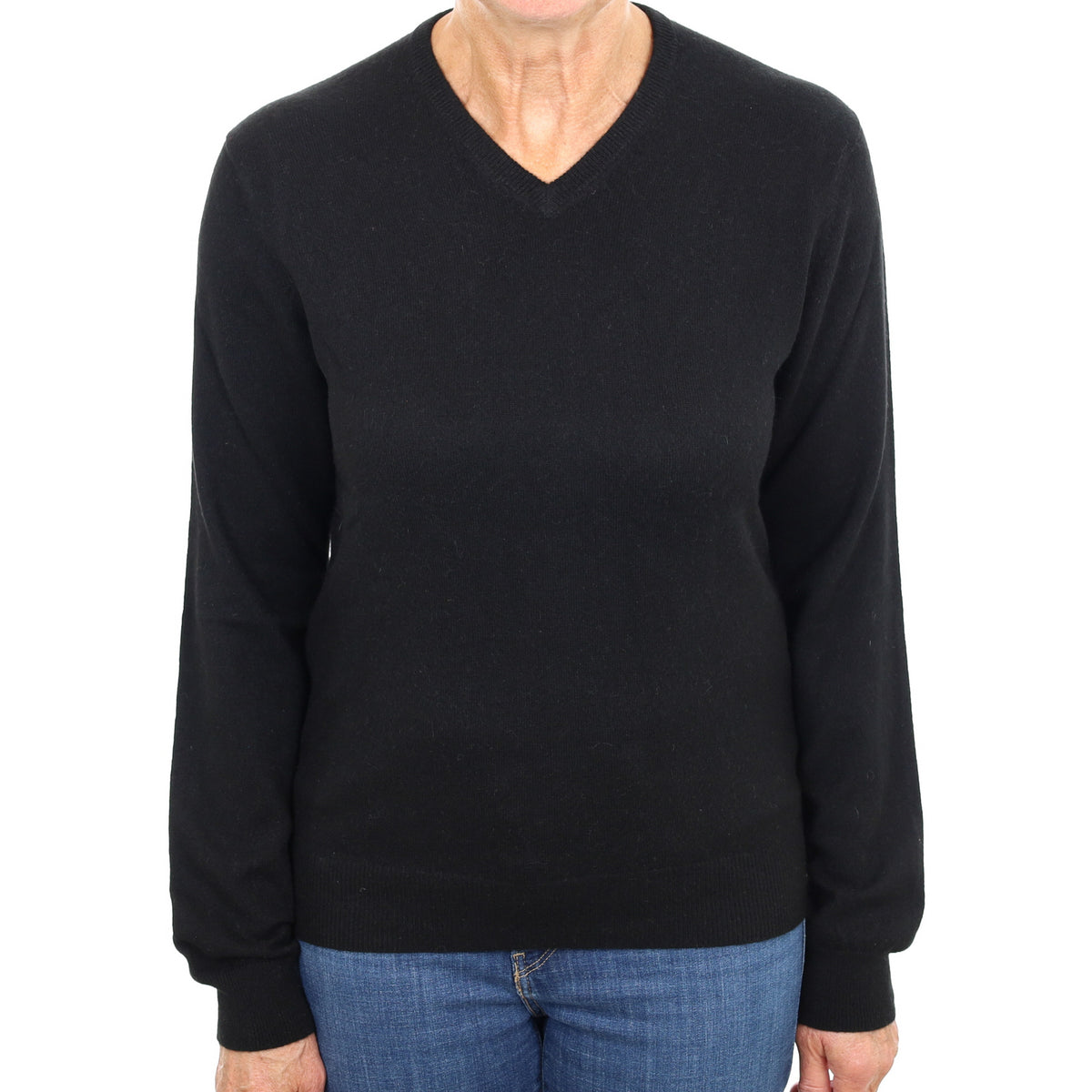 Black Cashmere V Neck Jumper Medium