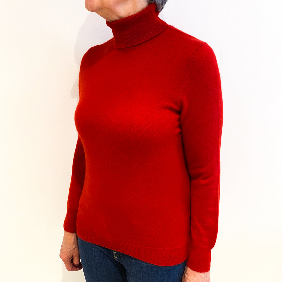 Spanish Red Cashmere Polo Neck Jumper Medium