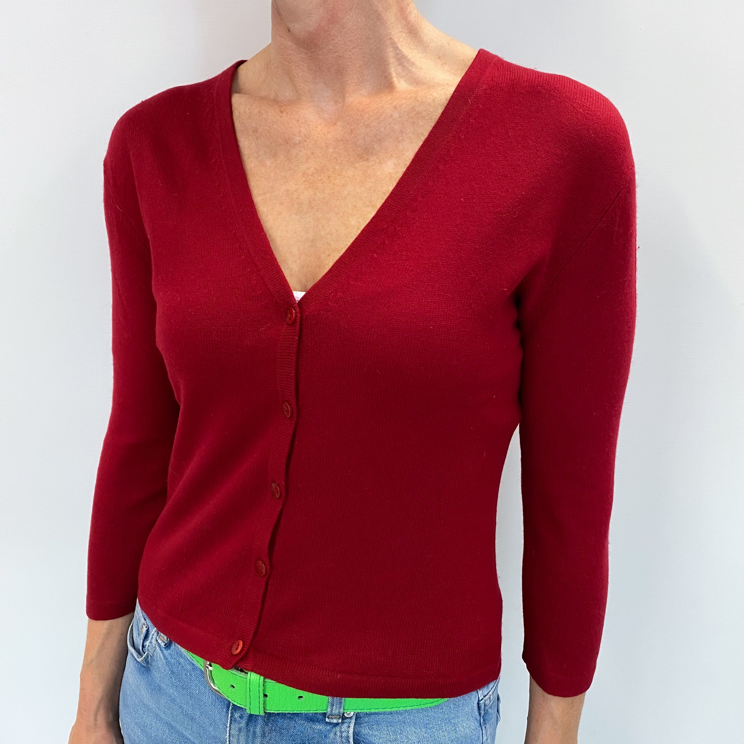 Crimson Red Cashmere V Neck Cardigan Small
