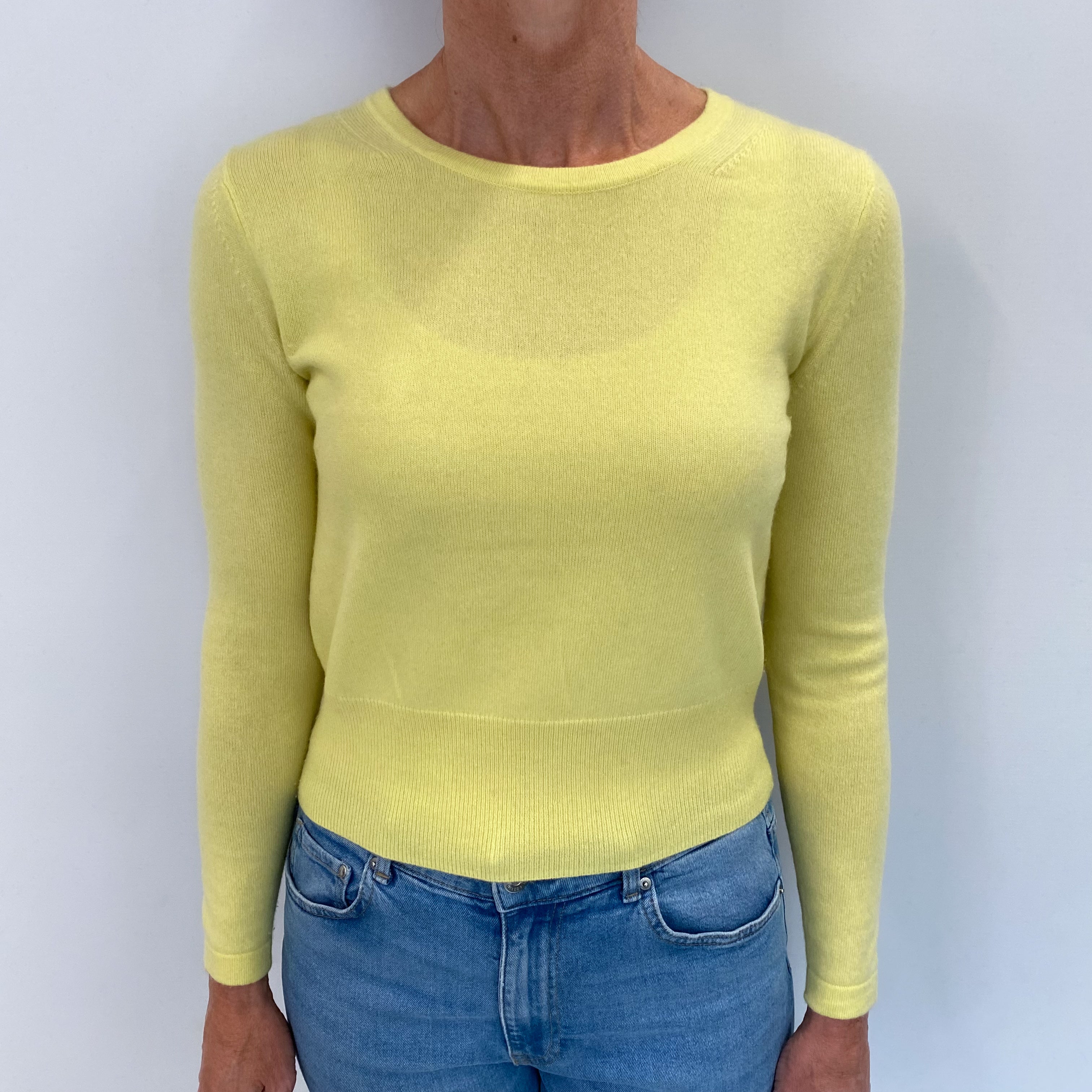 Primrose Yellow Cashmere Crew Neck Jumper Small