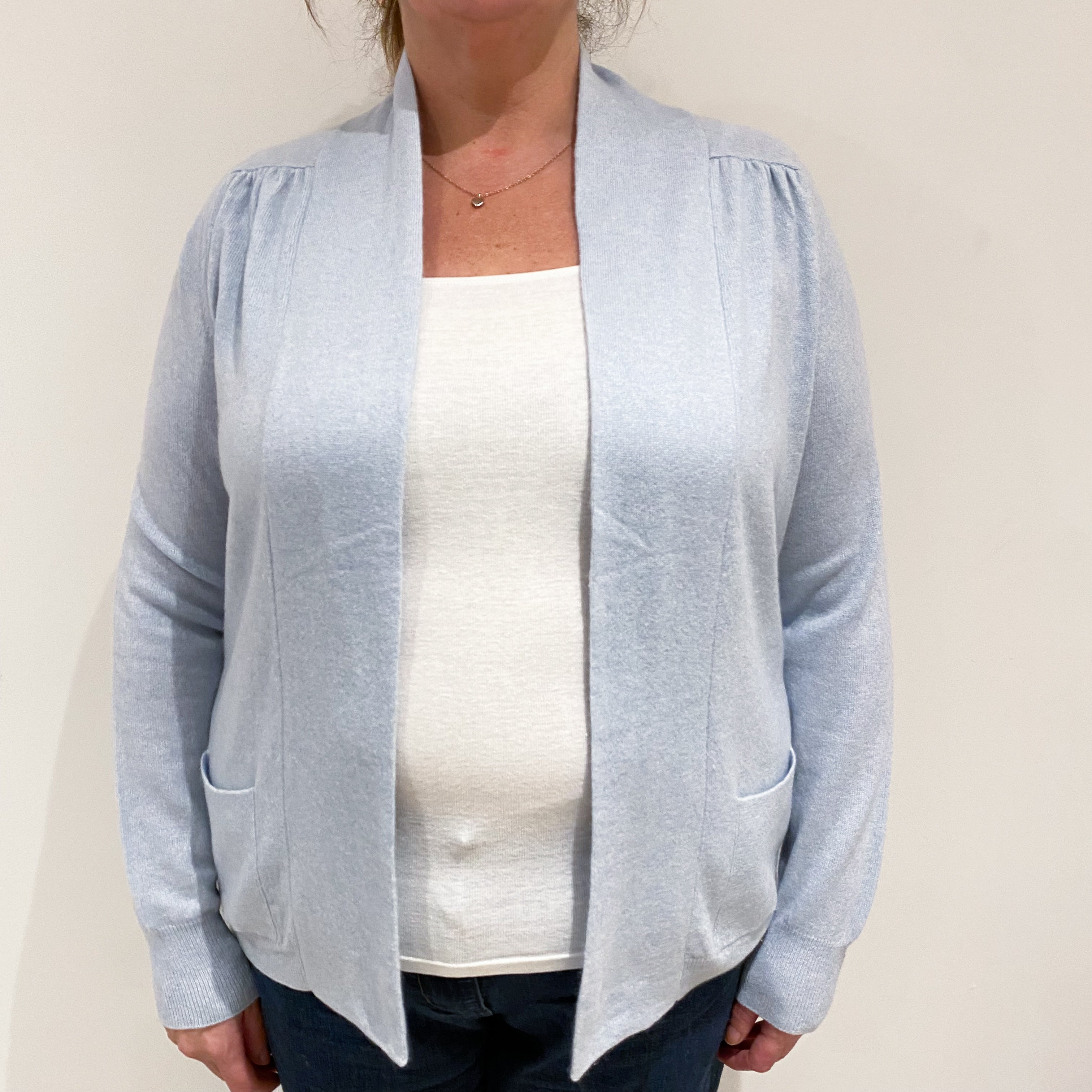 Pale Blue Cashmere Edge to Edge Cardigan Extra Large
