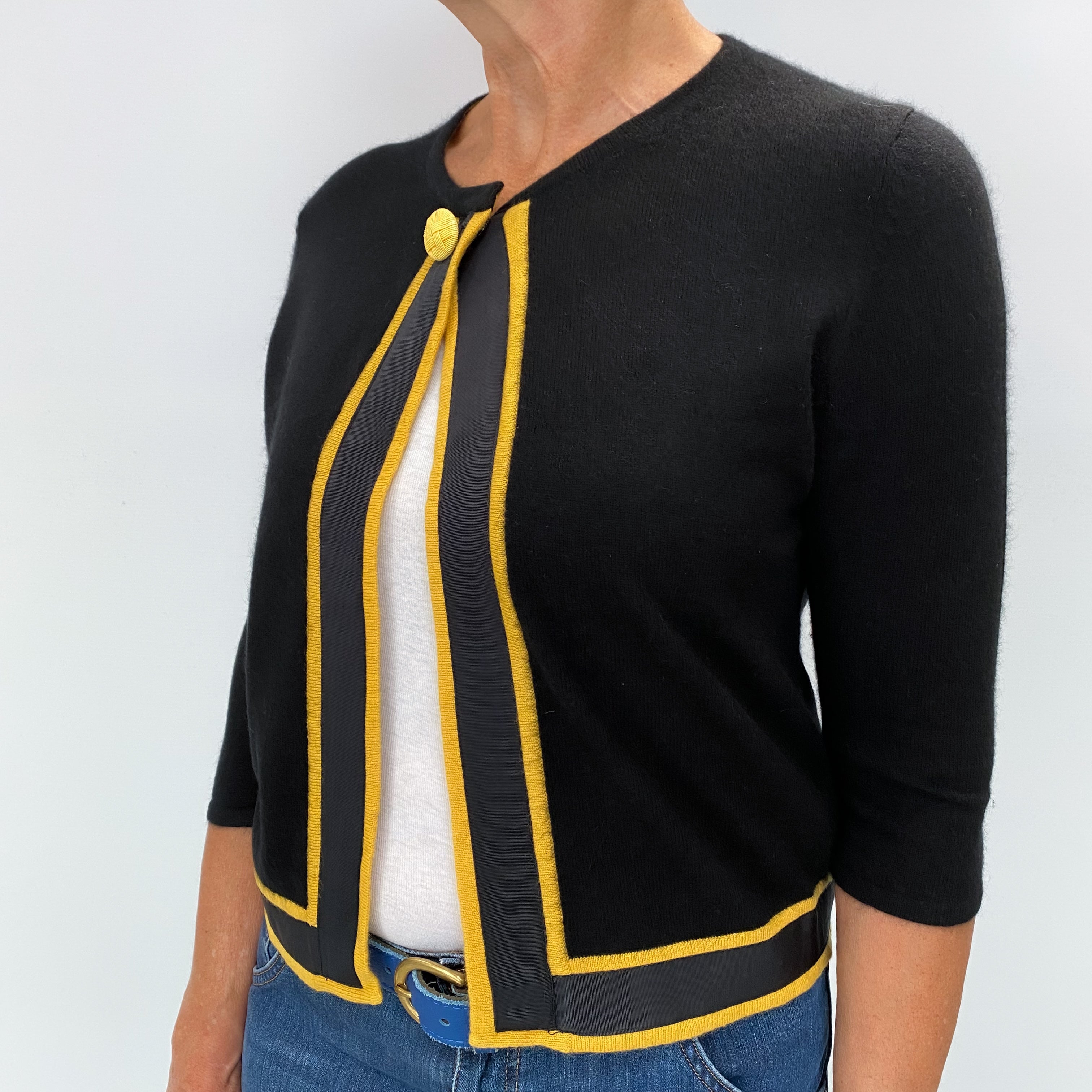 Black Cashmere Crew Neck Cardigan Medium