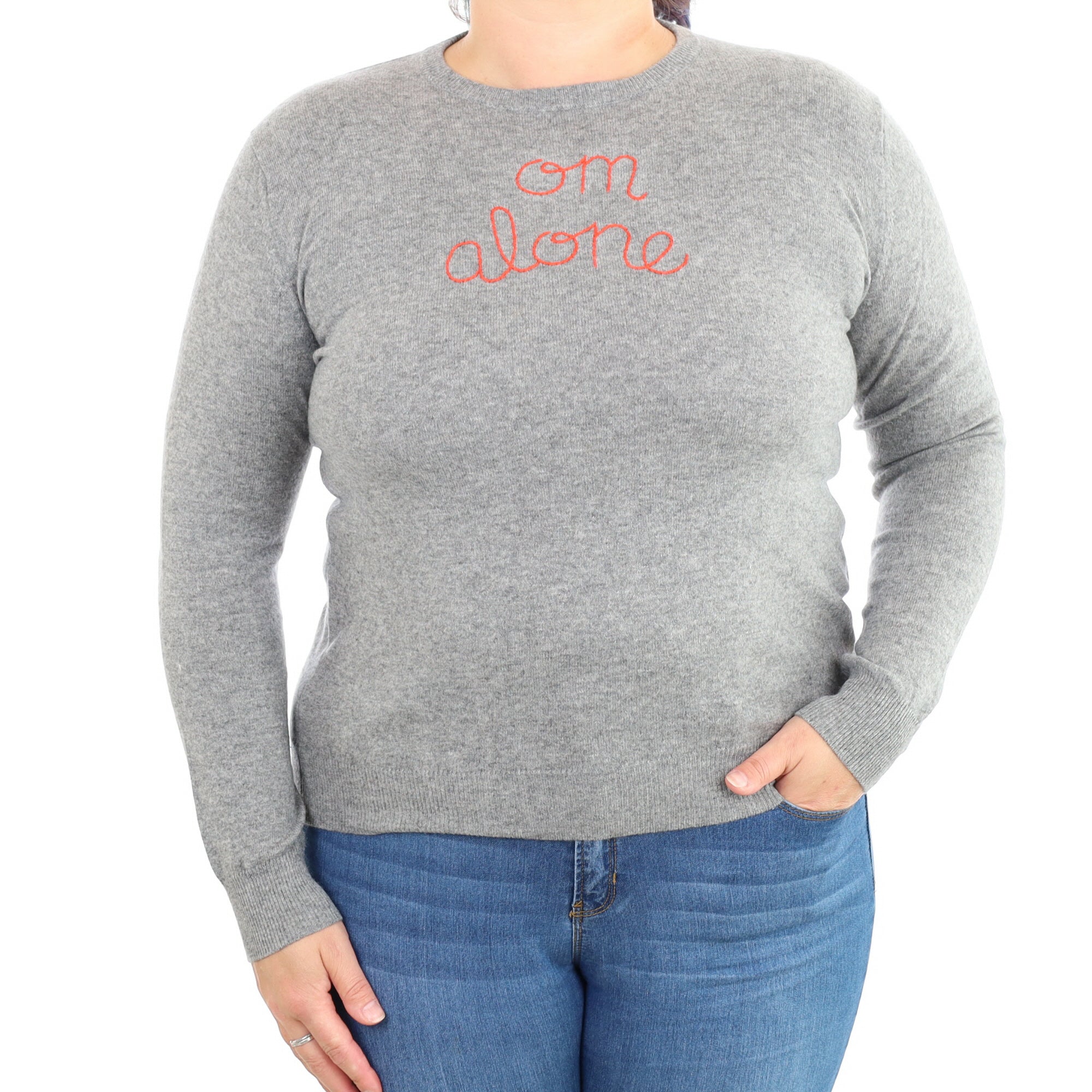 Lingua Franca Ash Grey ‘Om Alone’ Cashmere Crew Neck Jumper Large