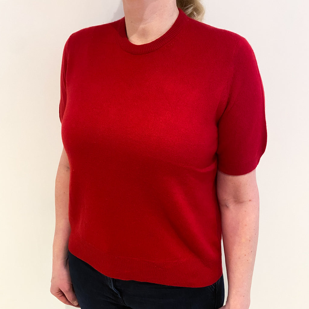 Post Box Red Cashmere Crew Neck Short Sleeved Jumper Large