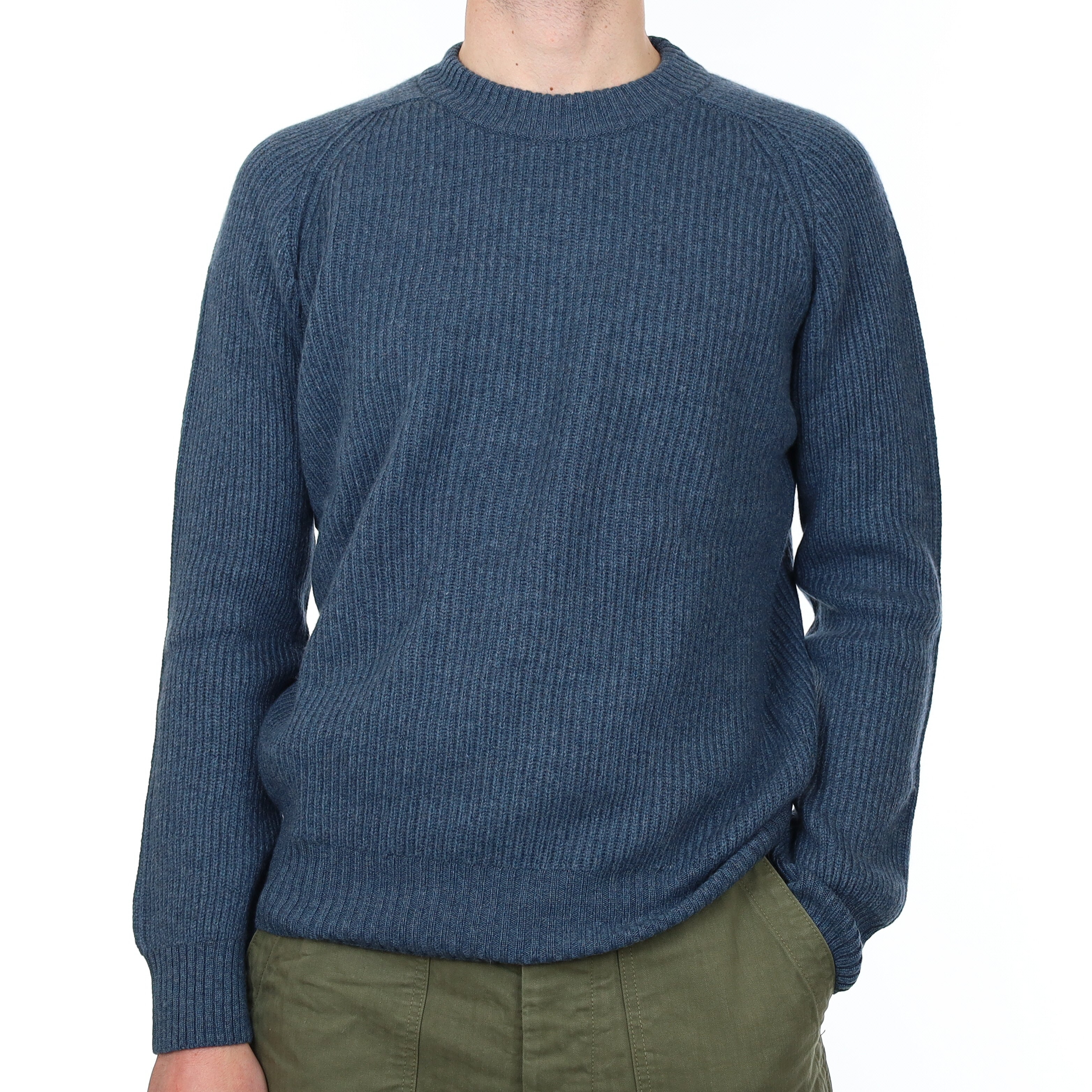 Men's Brand New Scottish Deep Denim Blue Chunky Cashmere Crew Neck Jumper Small