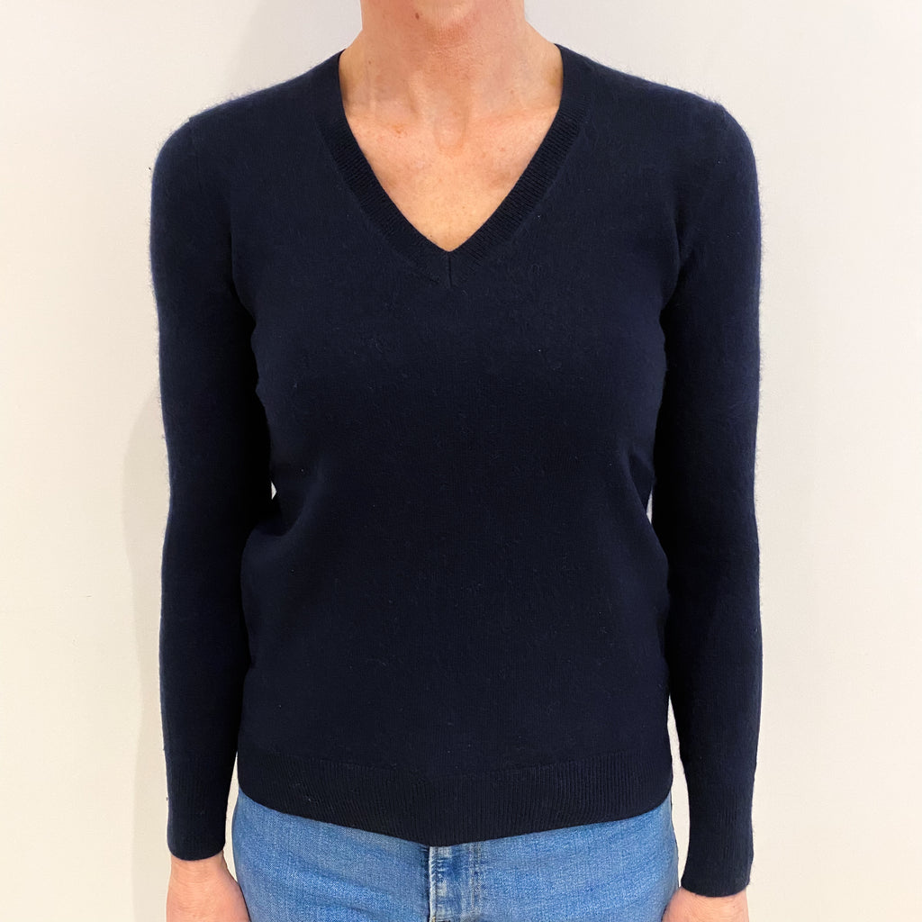 Navy Blue Cashmere V Neck Jumper Small