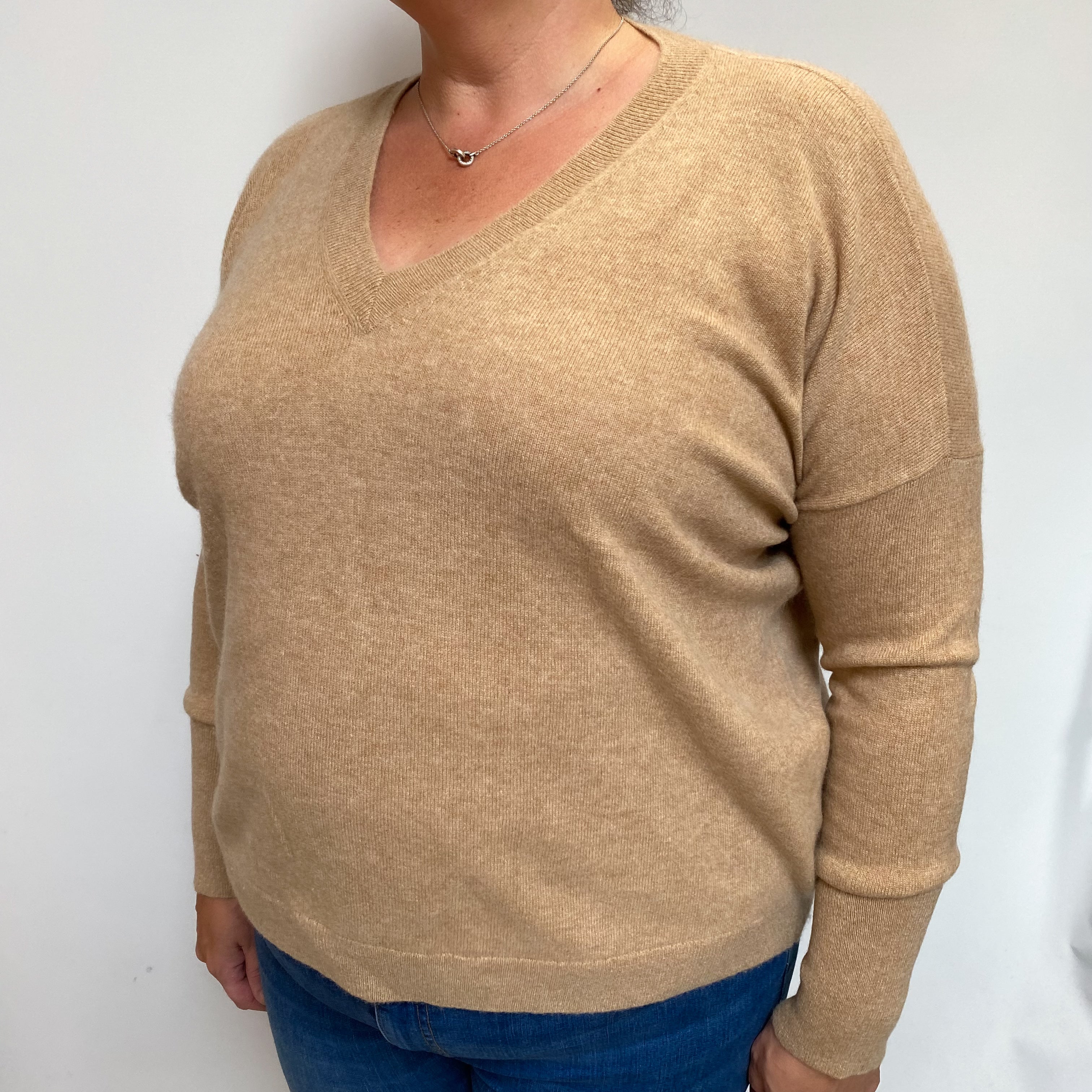 Fudge Brown Cashmere V Neck Jumper Extra Large