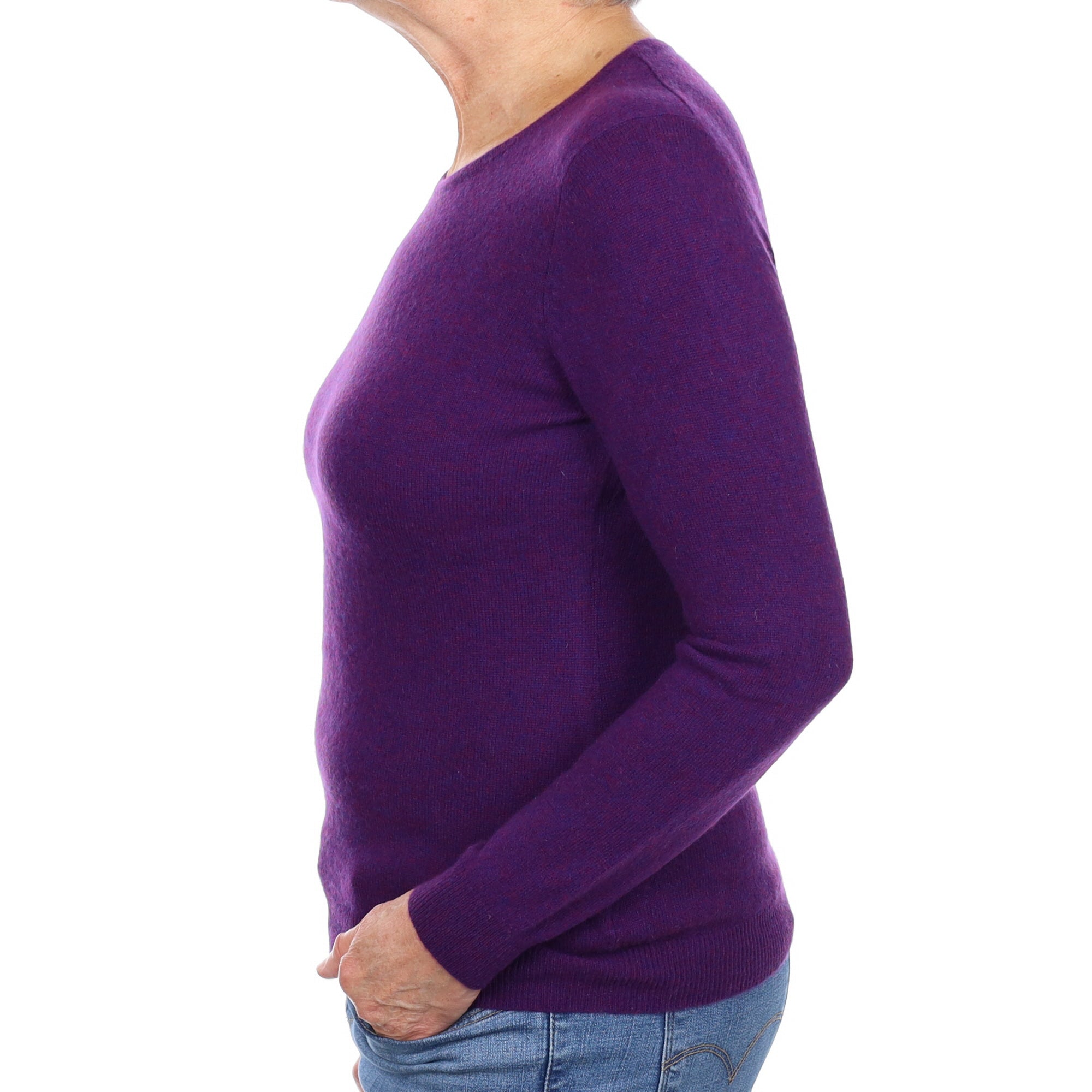 Plum Purple Marl Cashmere Crew Neck Jumper Medium