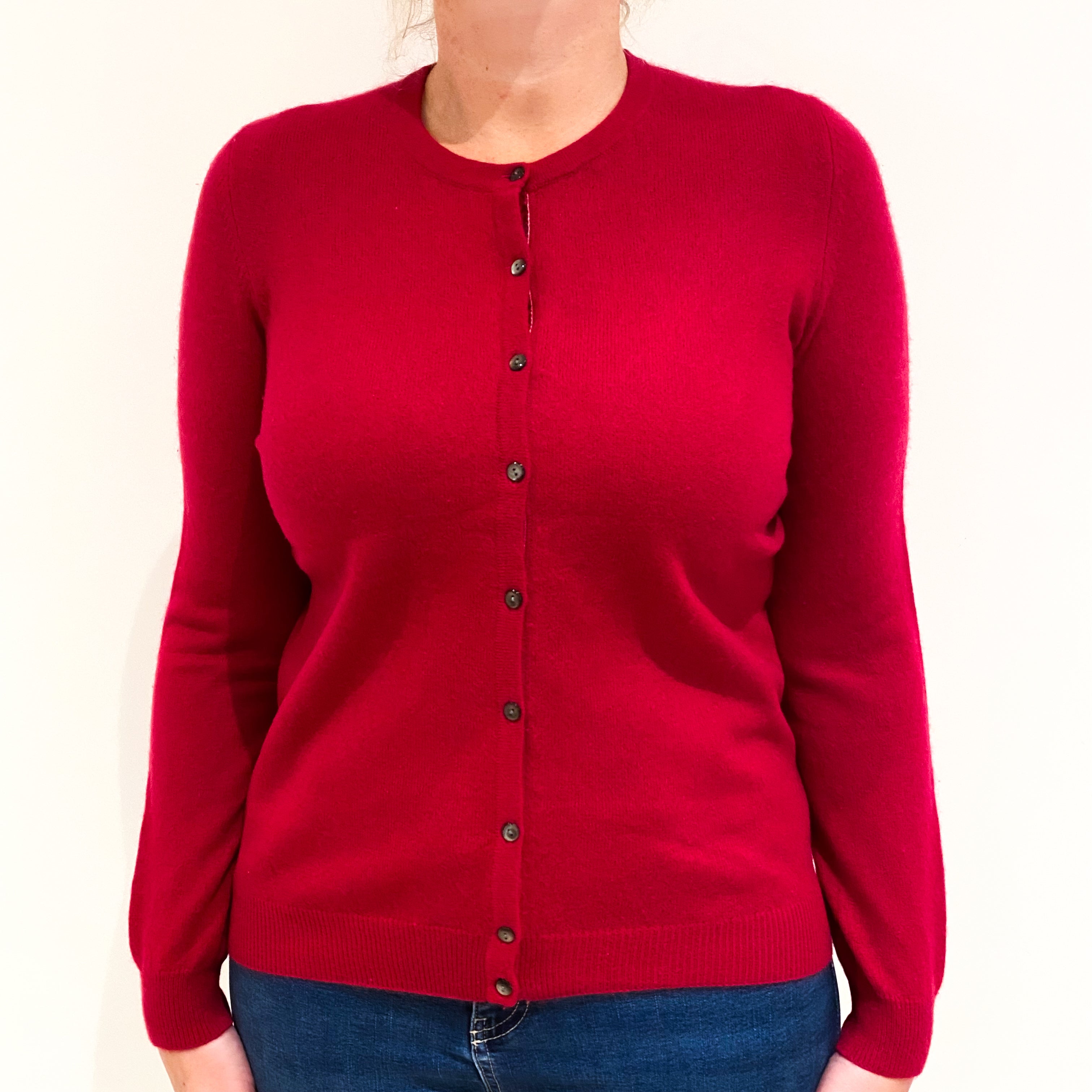 Cherry Pink Cashmere Crew Neck Cardigan Large