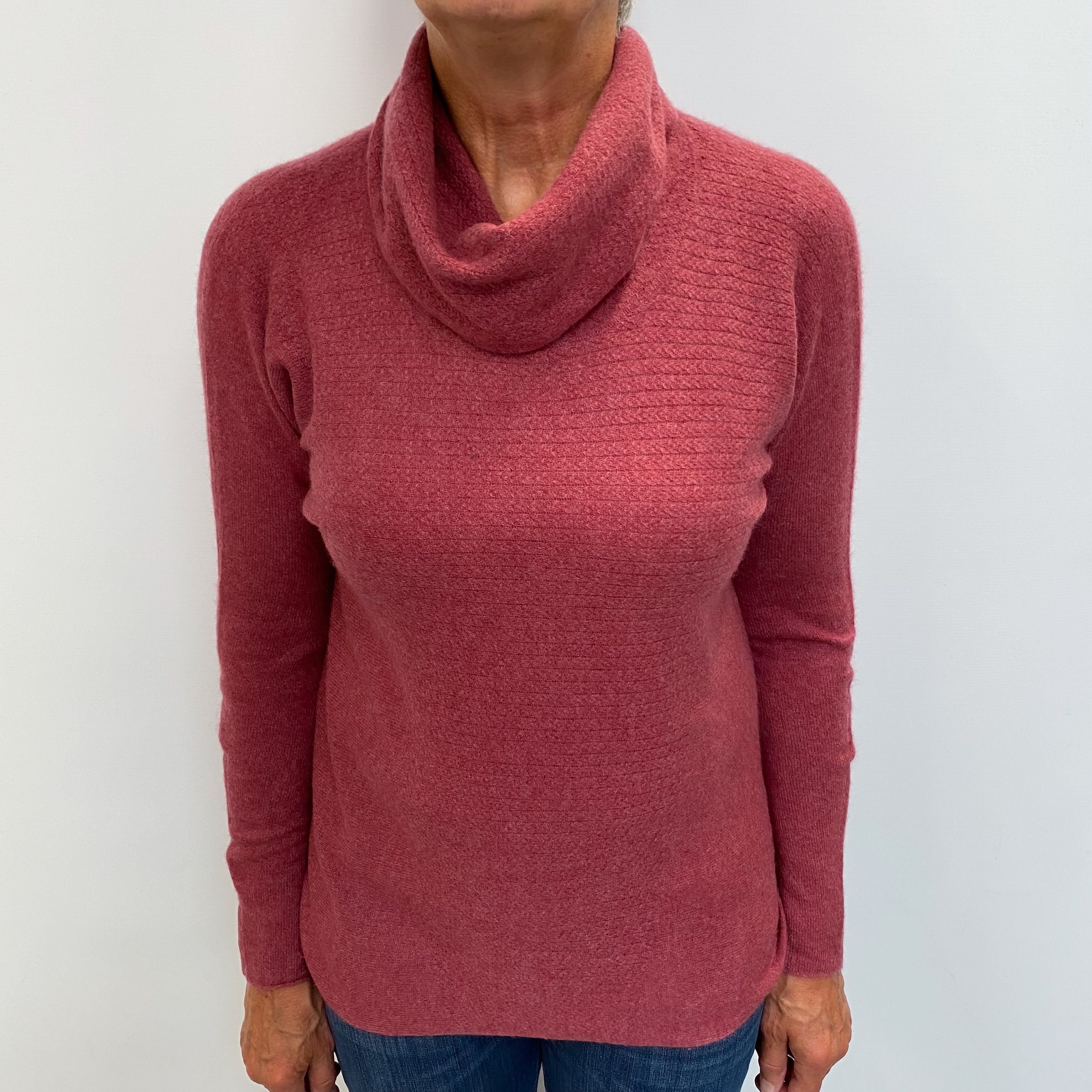 Deep Heather Pink Cashmere Cowl Neck Jumper Medium