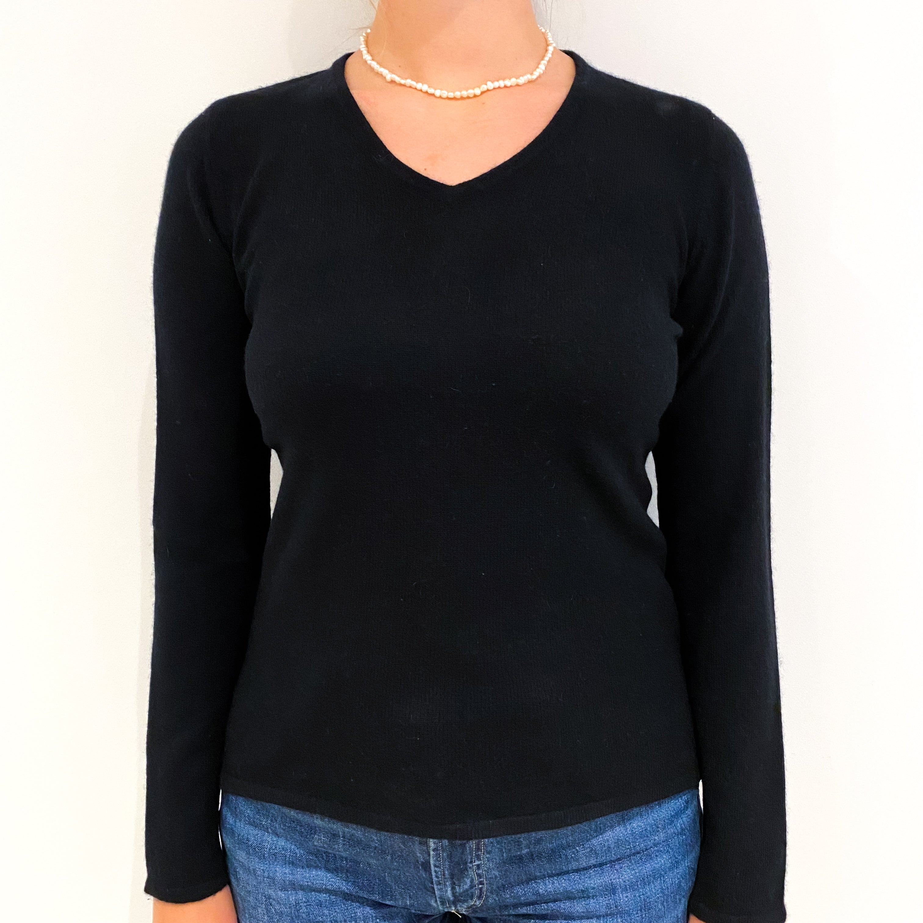 Black Cashmere V-Neck Jumper Small