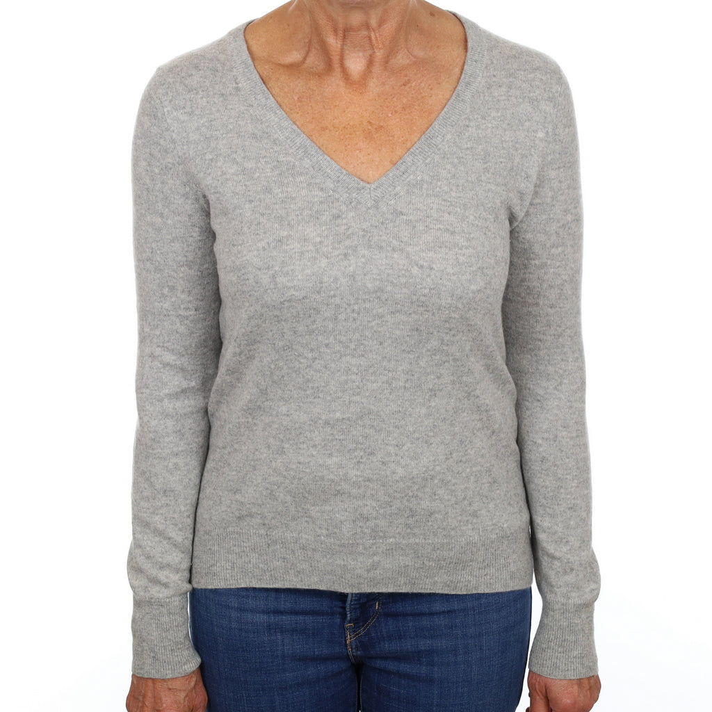 Smoke Grey Cashmere V Neck Jumper Medium