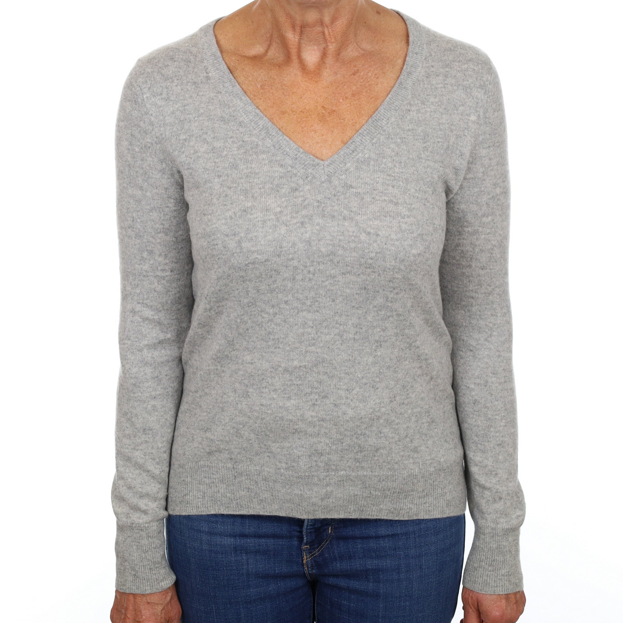 Smoke Grey Cashmere V Neck Jumper Medium
