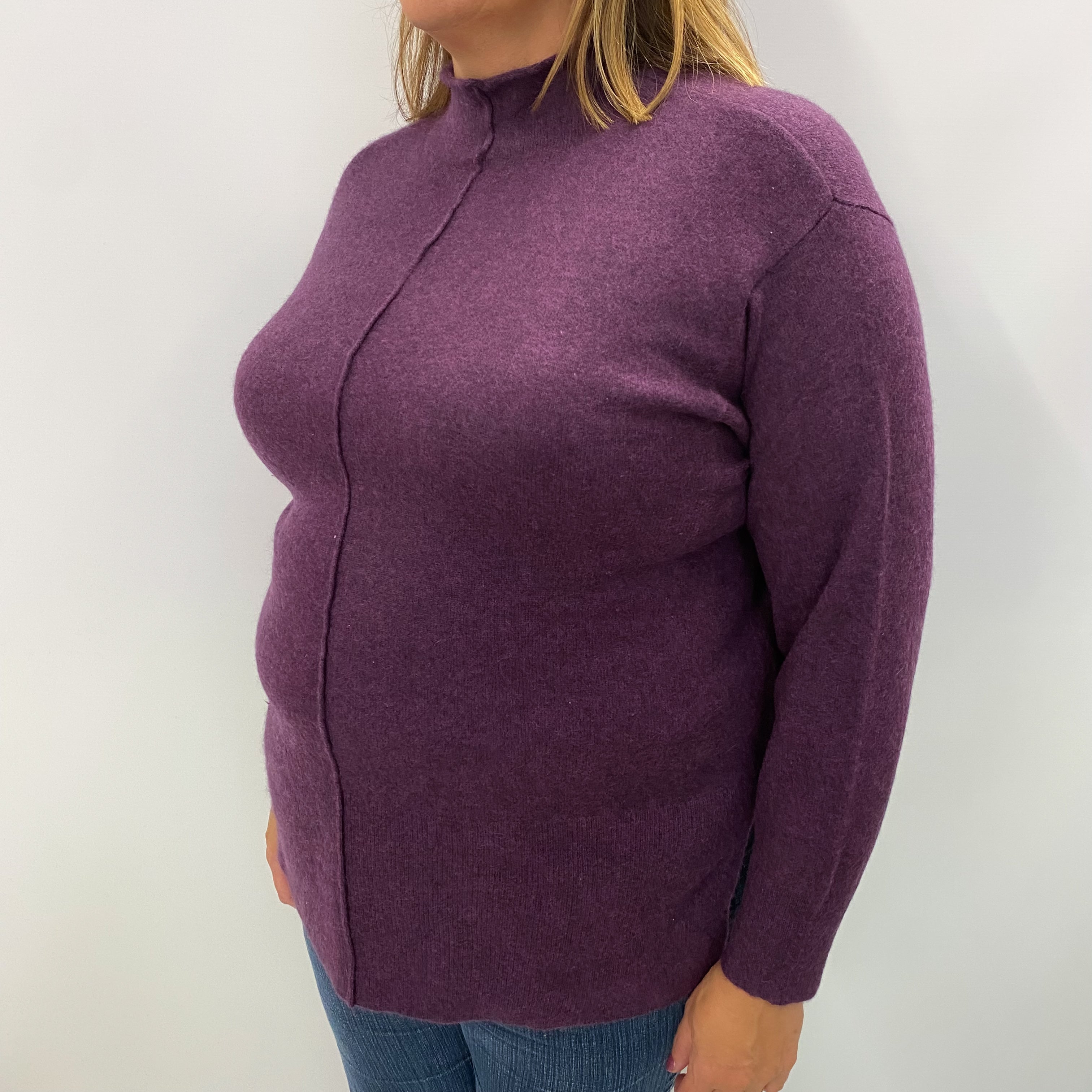 Aubergine Purple Marl Cashmere Turtle Neck Jumper Extra Large