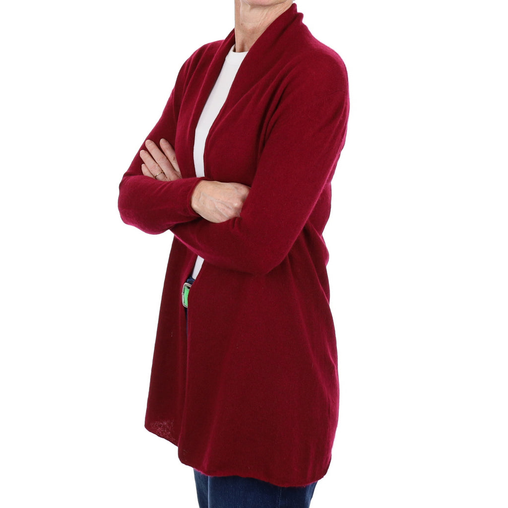 Burgundy Red Cashmere Edge To Edge Cardigan Small