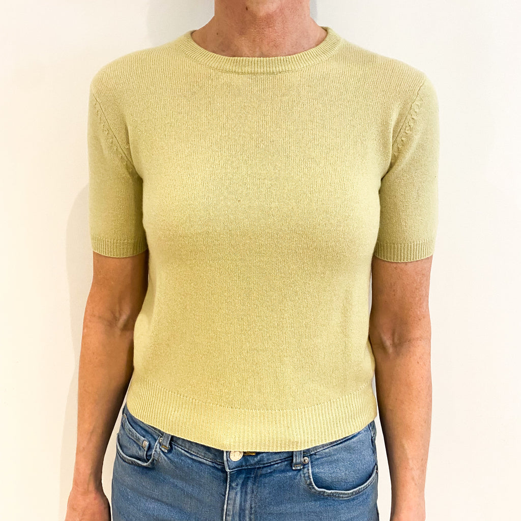 Pistachio Green Cashmere Crew Neck Short Sleeved Jumper Small