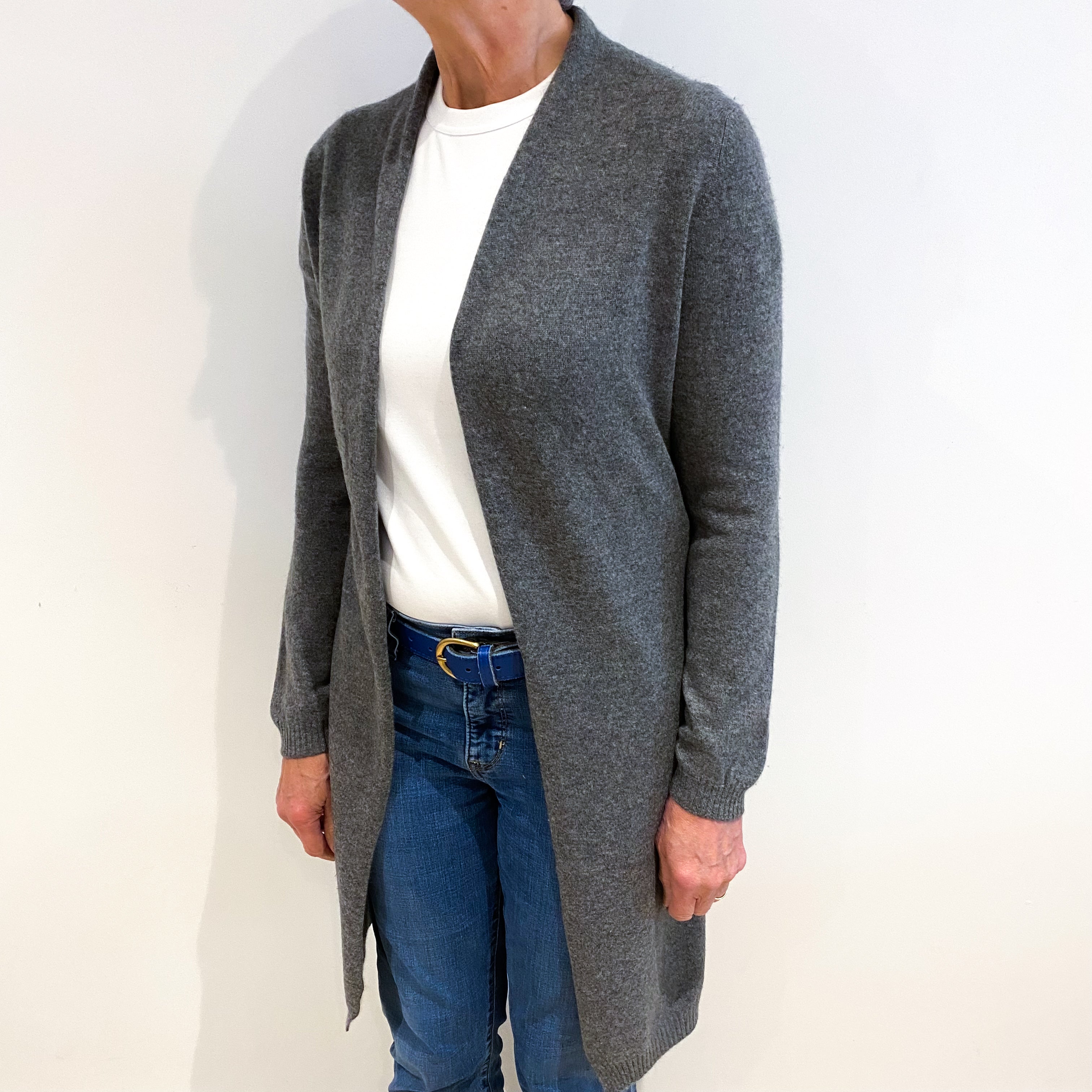 Ash Grey Cashmere Edge To Edge Cardigan Medium