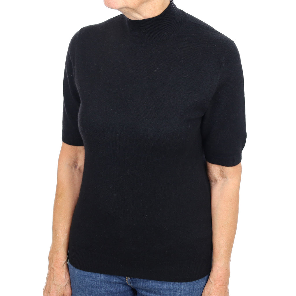 Black Cashmere Turtle Neck Short Sleeved Jumper Medium