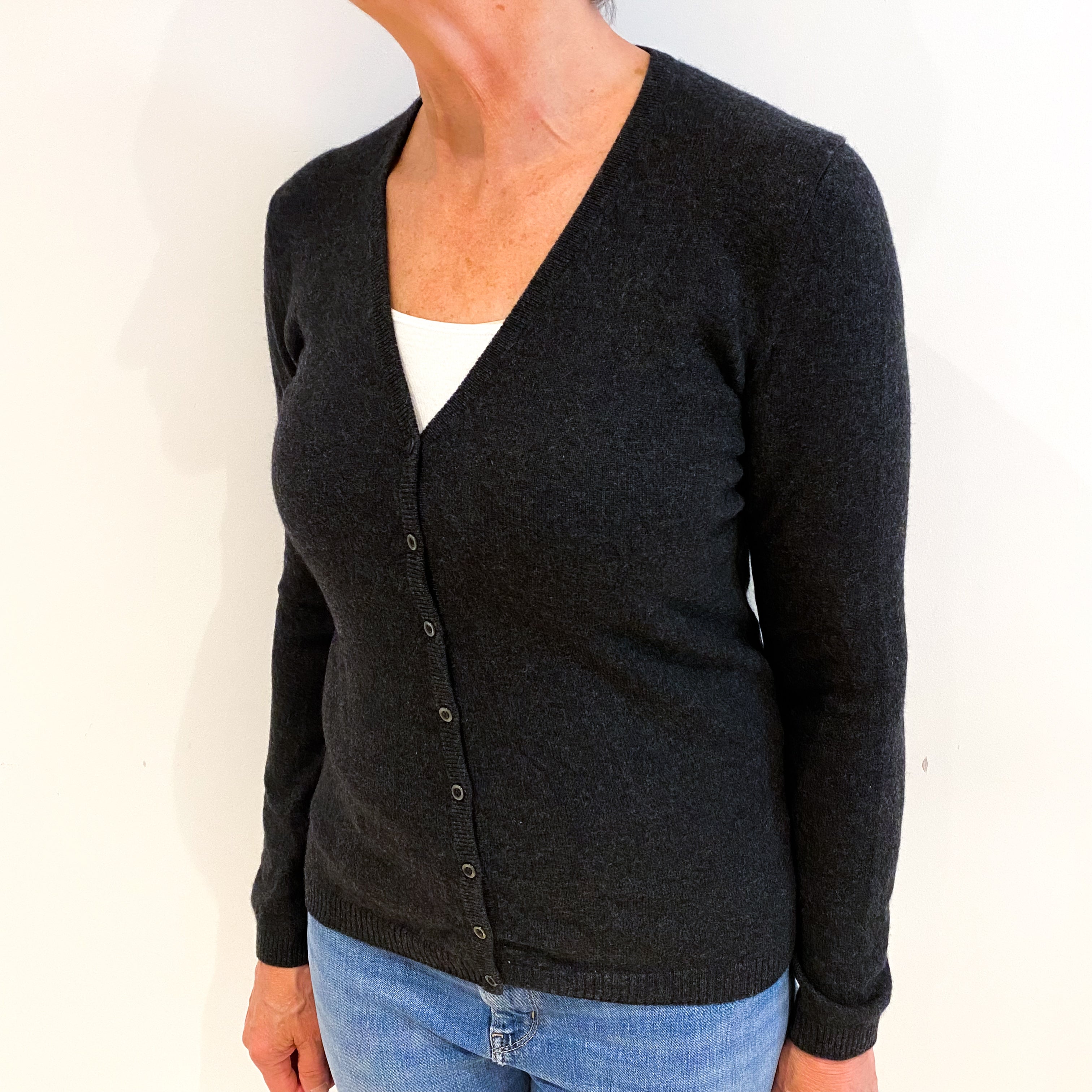 Charcoal Grey Cashmere V Neck Cardigan Medium