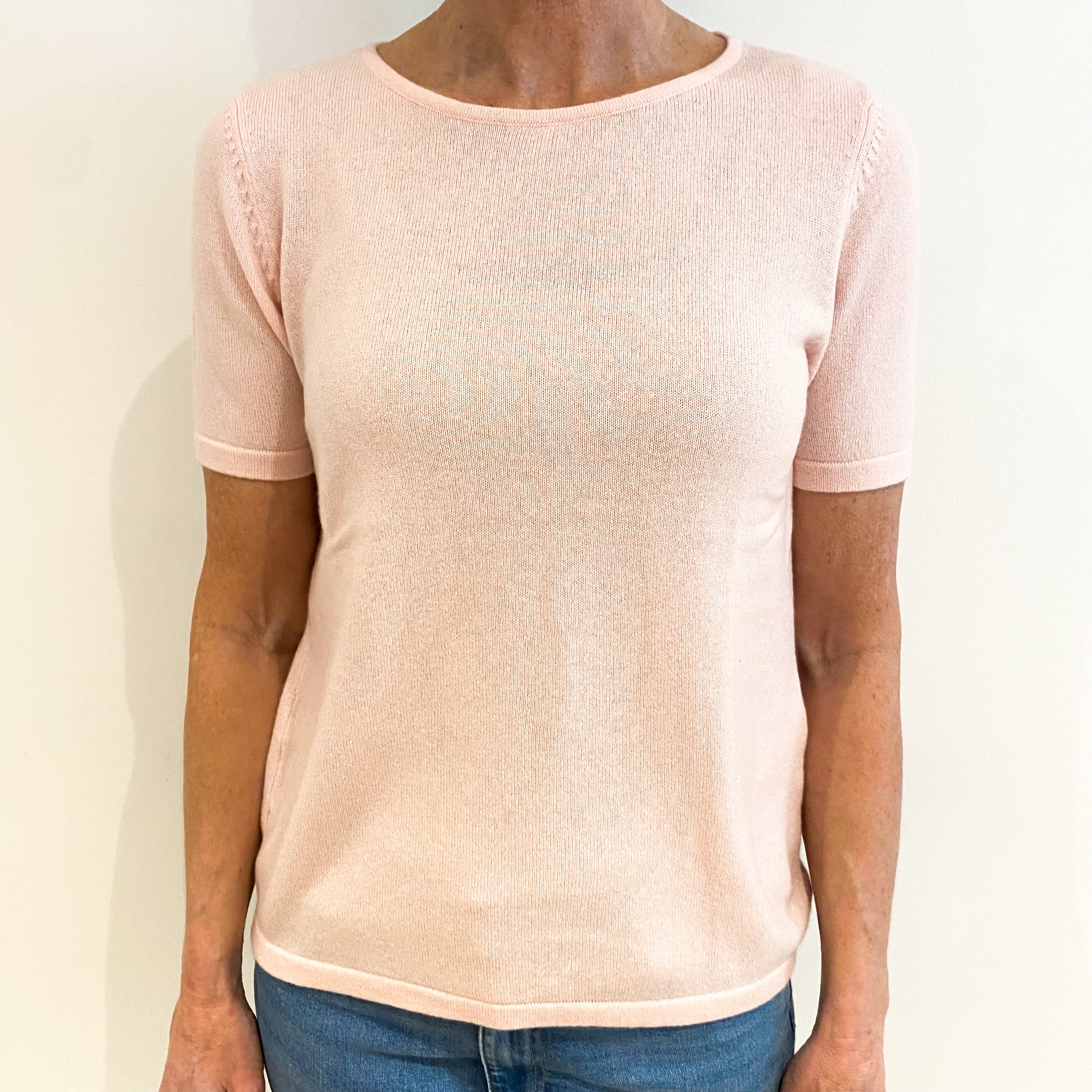 Sugar Mouse Pink Cashmere Crew Neck Short Sleeved Jumper Small