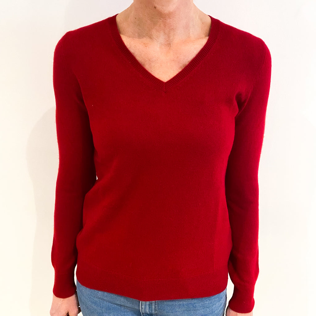 Post Box Red Cashmere V Neck Jumper Small