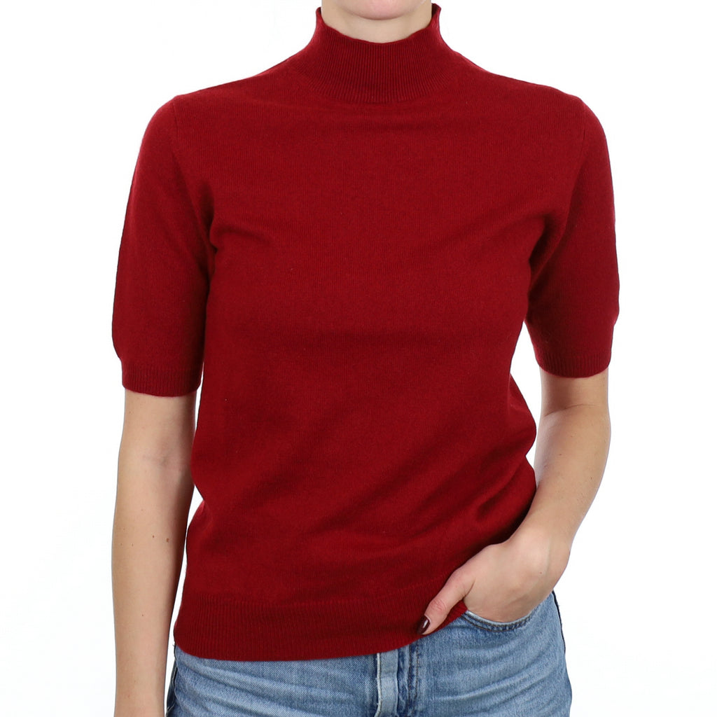 Phoenix Red Cashmere Short Sleeve Turtle Neck Jumper Small