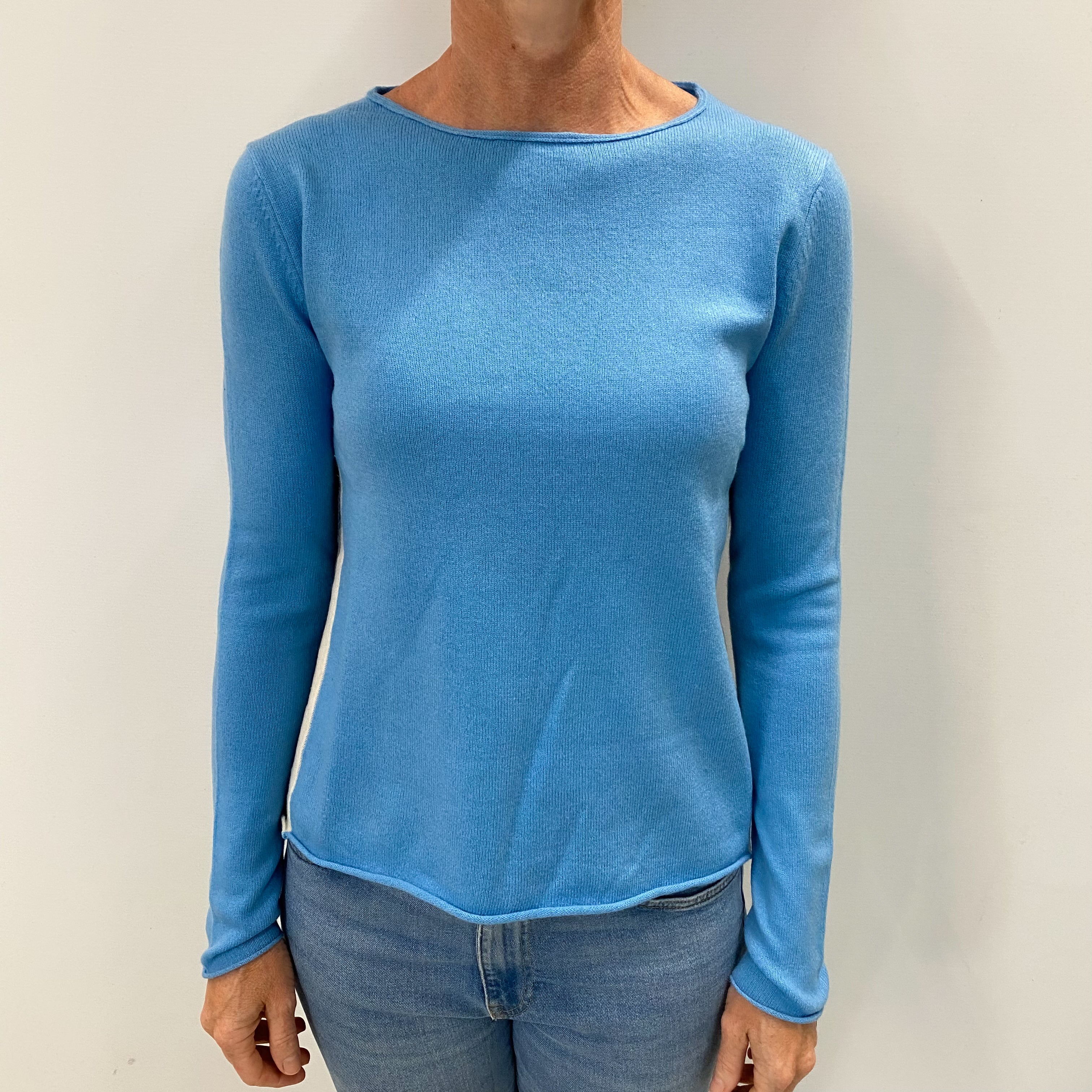 Sky Blue Cashmere Slash Neck Jumper Small