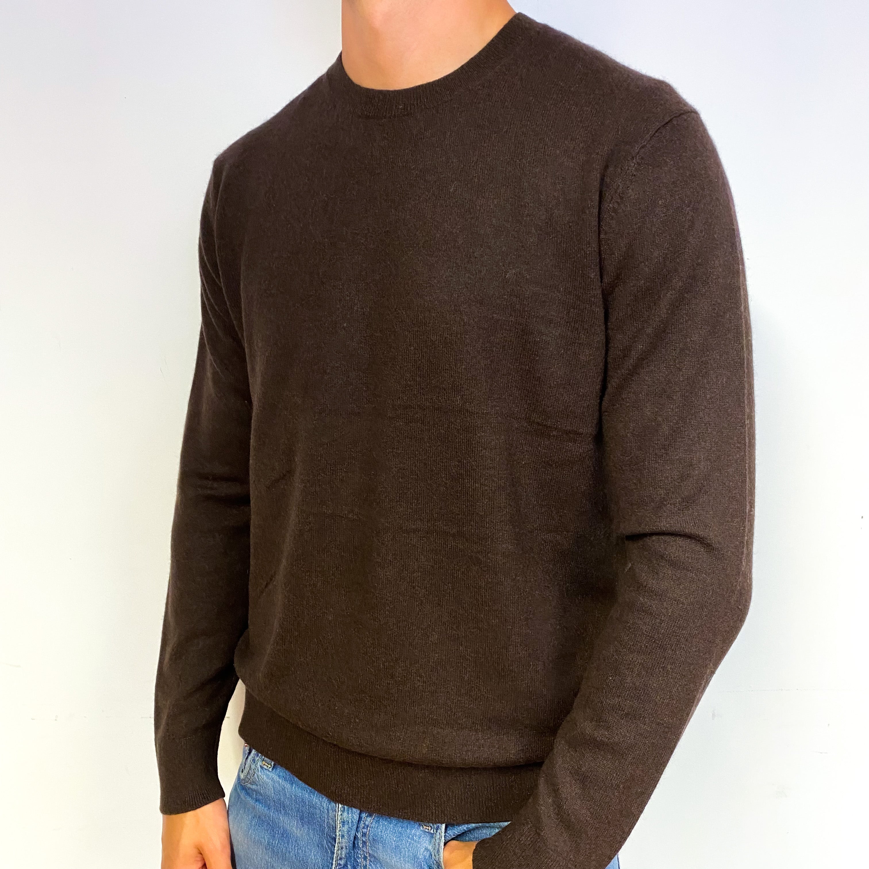 Men's Peppercorn Brown Cashmere Crew Neck Jumper Extra Large