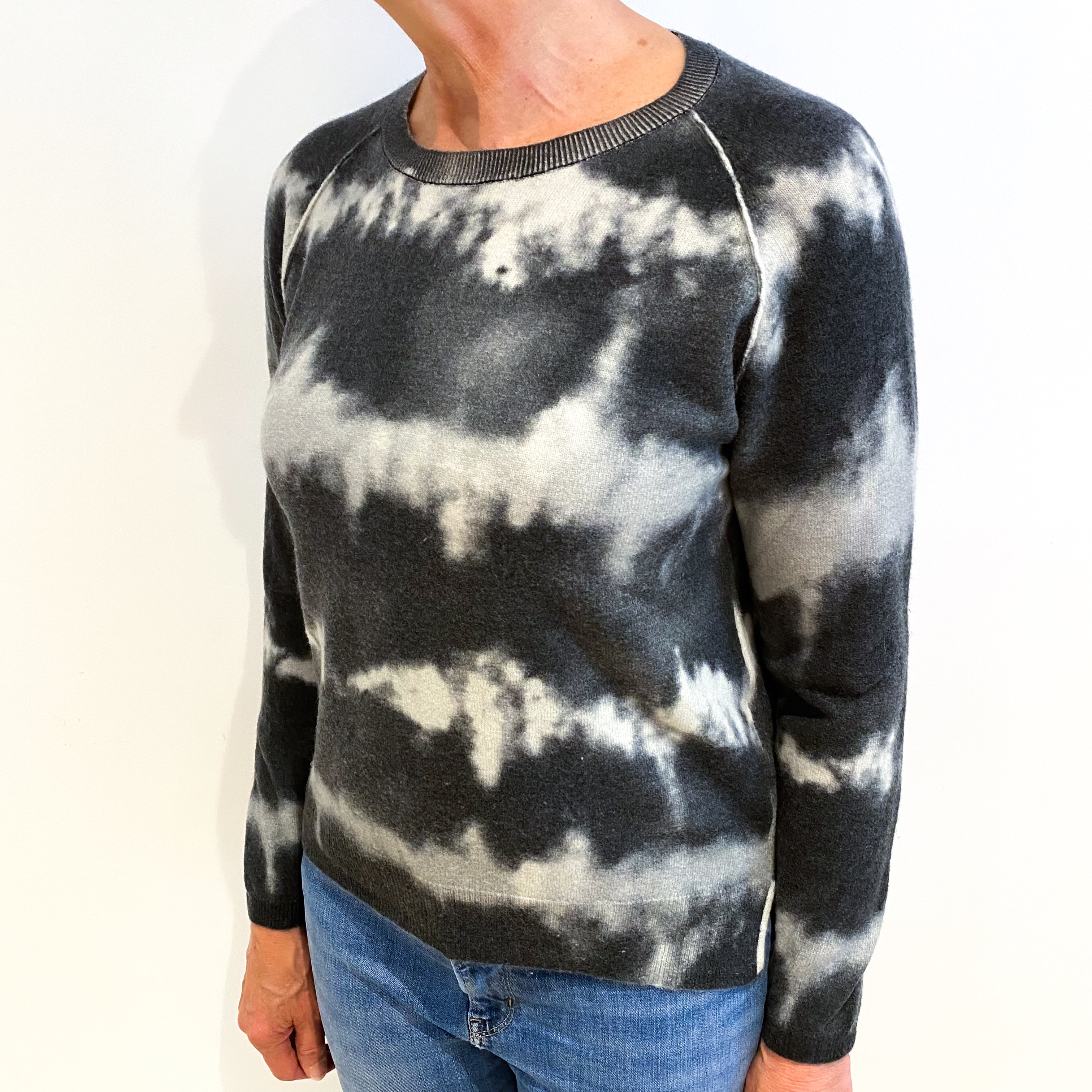 Charcoal Grey Tie Dye Cashmere Crew Neck Jumper Medium