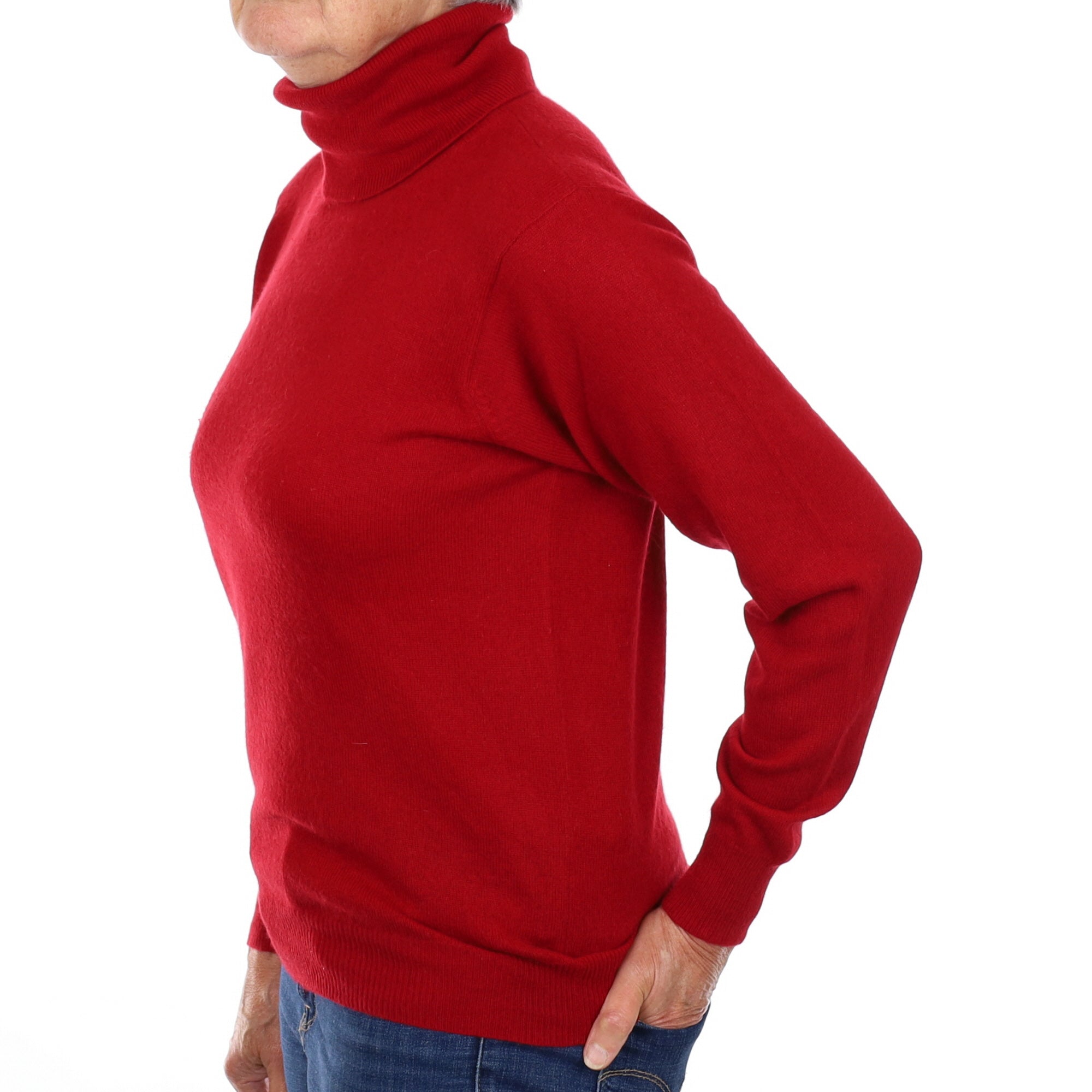Crimson Red Cashmere Polo Neck Jumper Medium