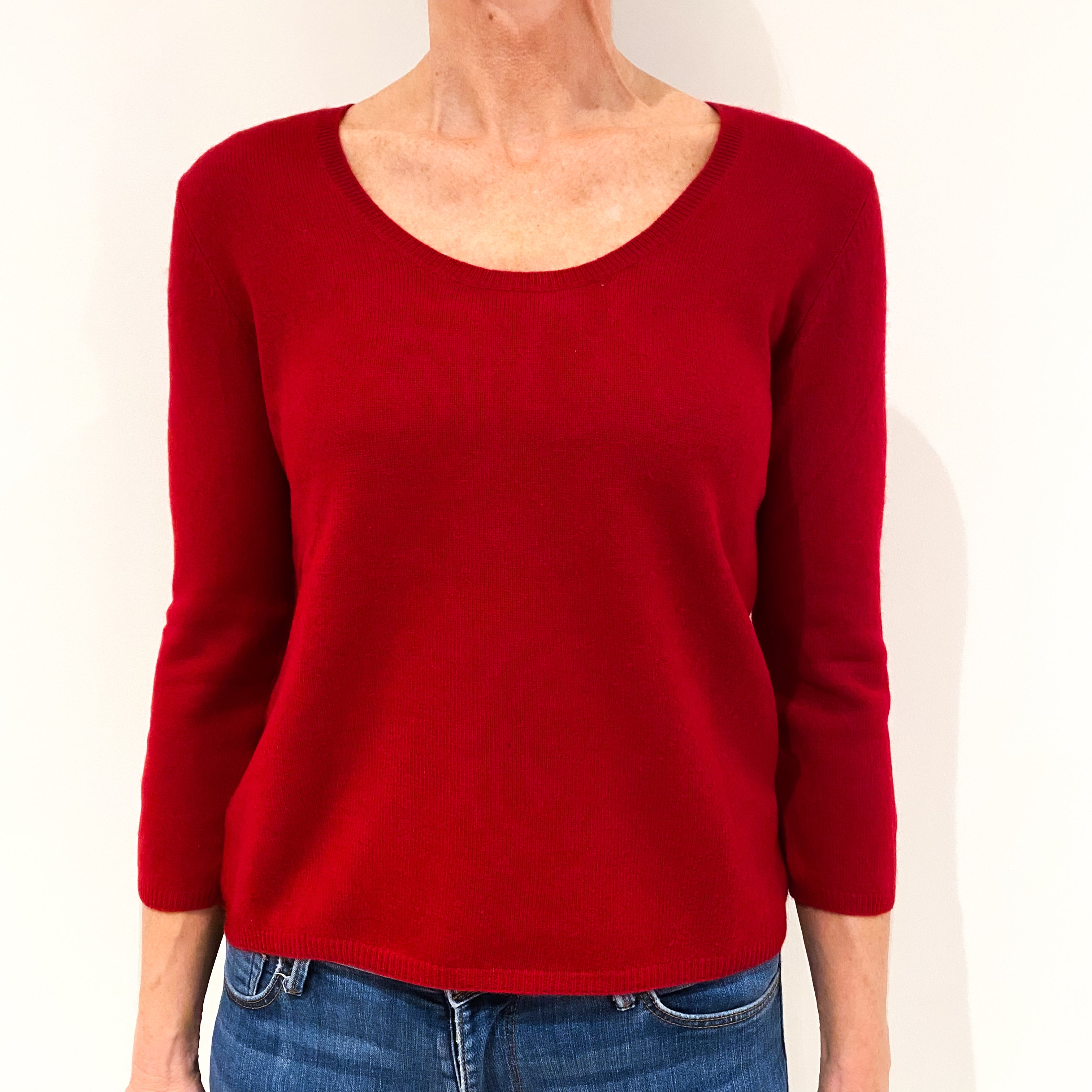 Crimson Red Cashmere Crew Neck Jumper Small