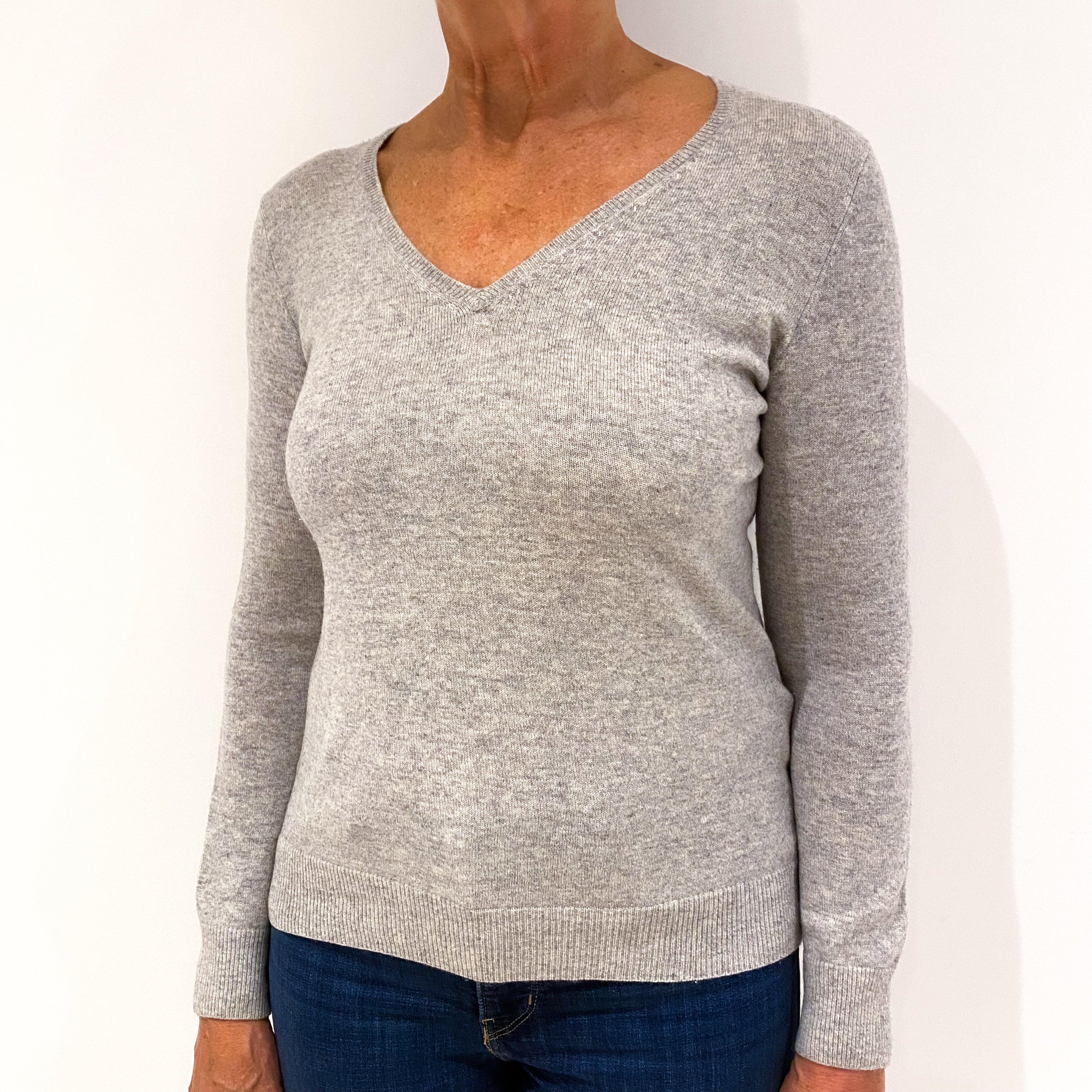Smoke Grey Cashmere V-Neck Jumper Medium