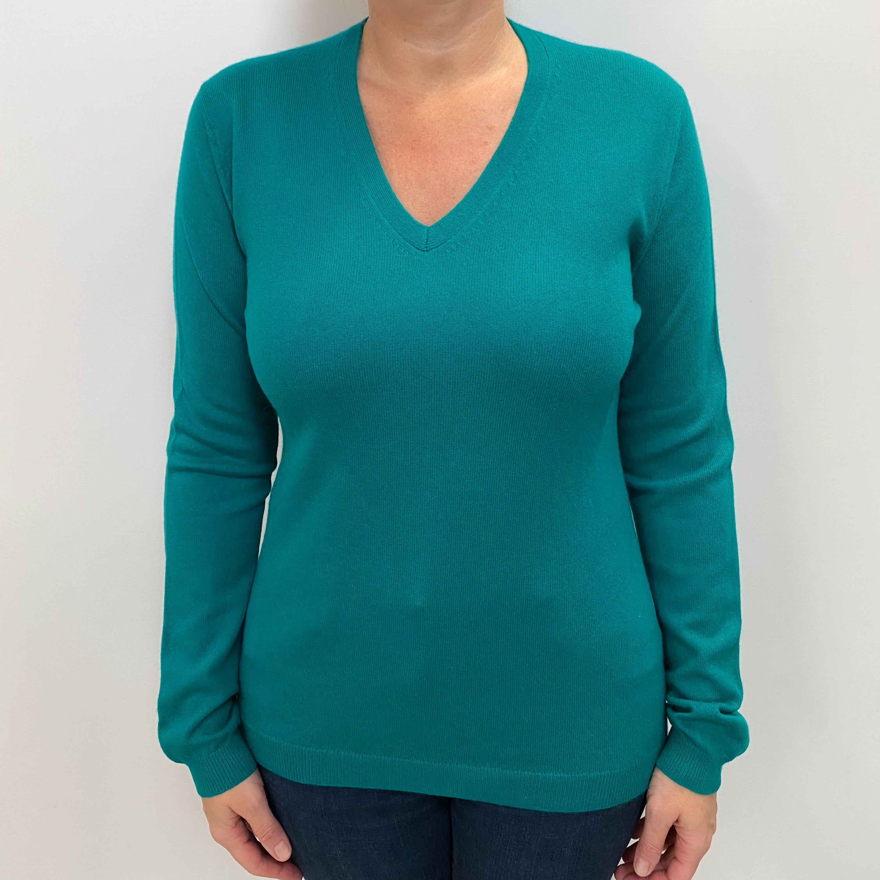 Lincoln Green Cashmere V Neck Jumper Large