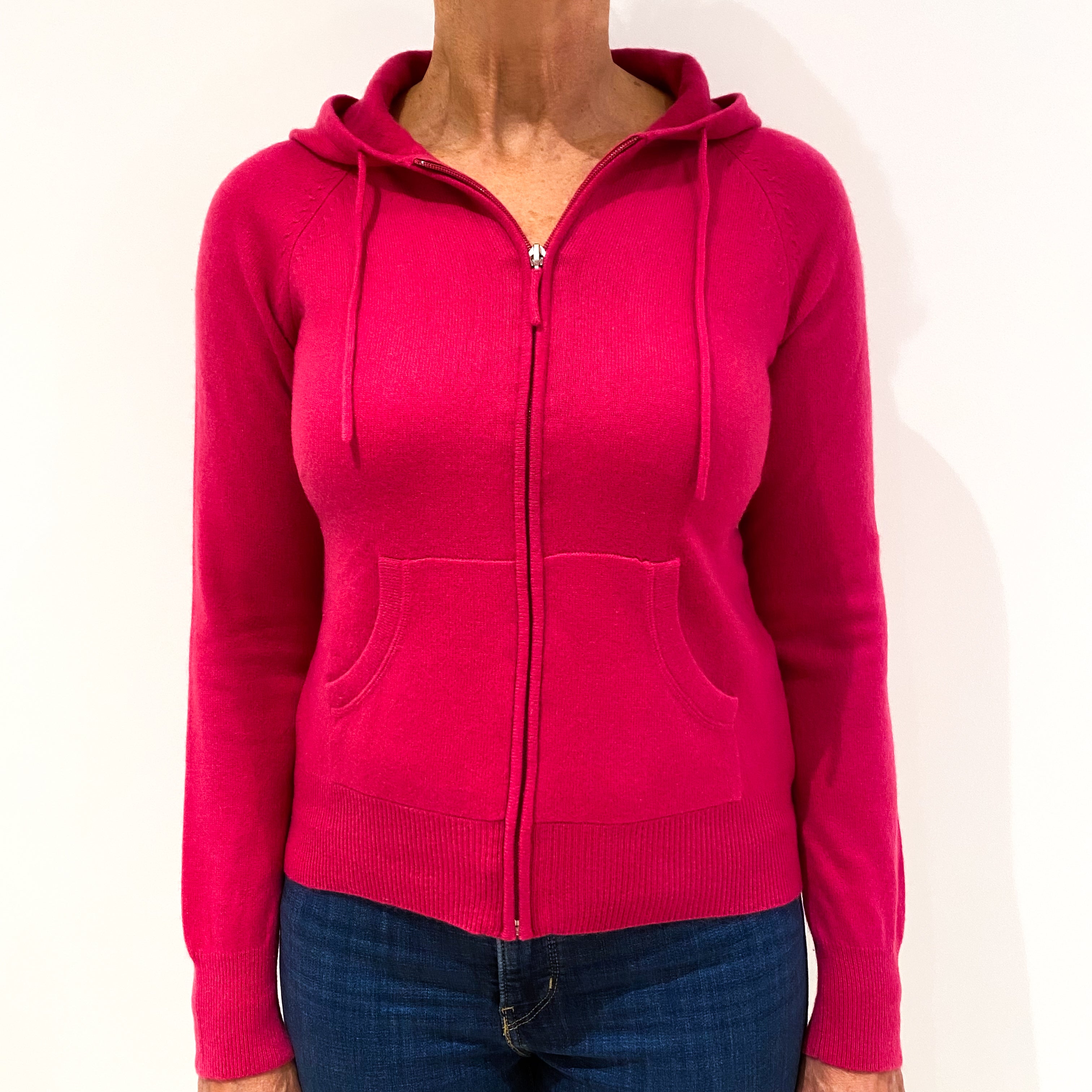 Fuchsia Pink Cashmere Zip Up Hoodie Medium