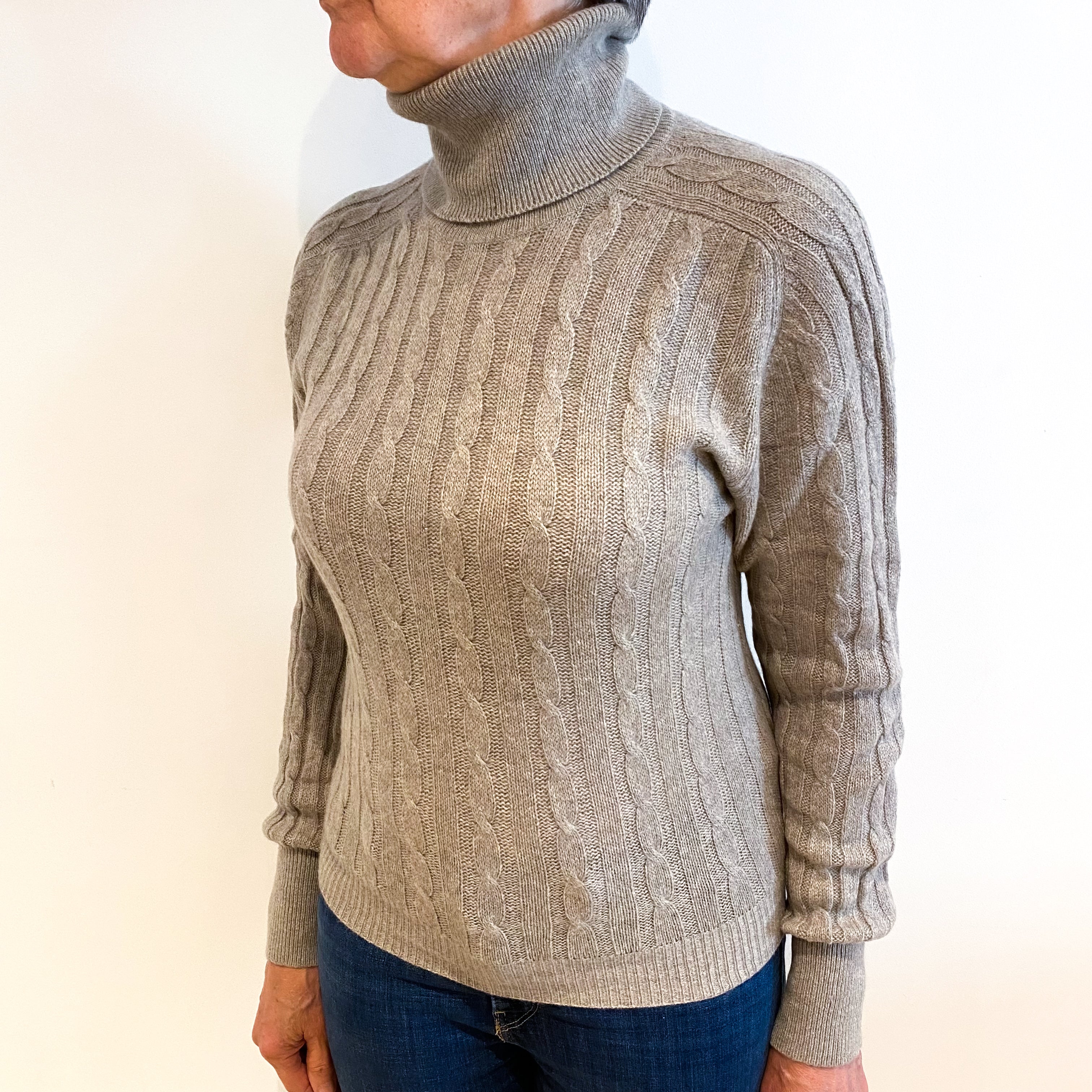 Mink Brown Cashmere Polo Neck Jumper Medium