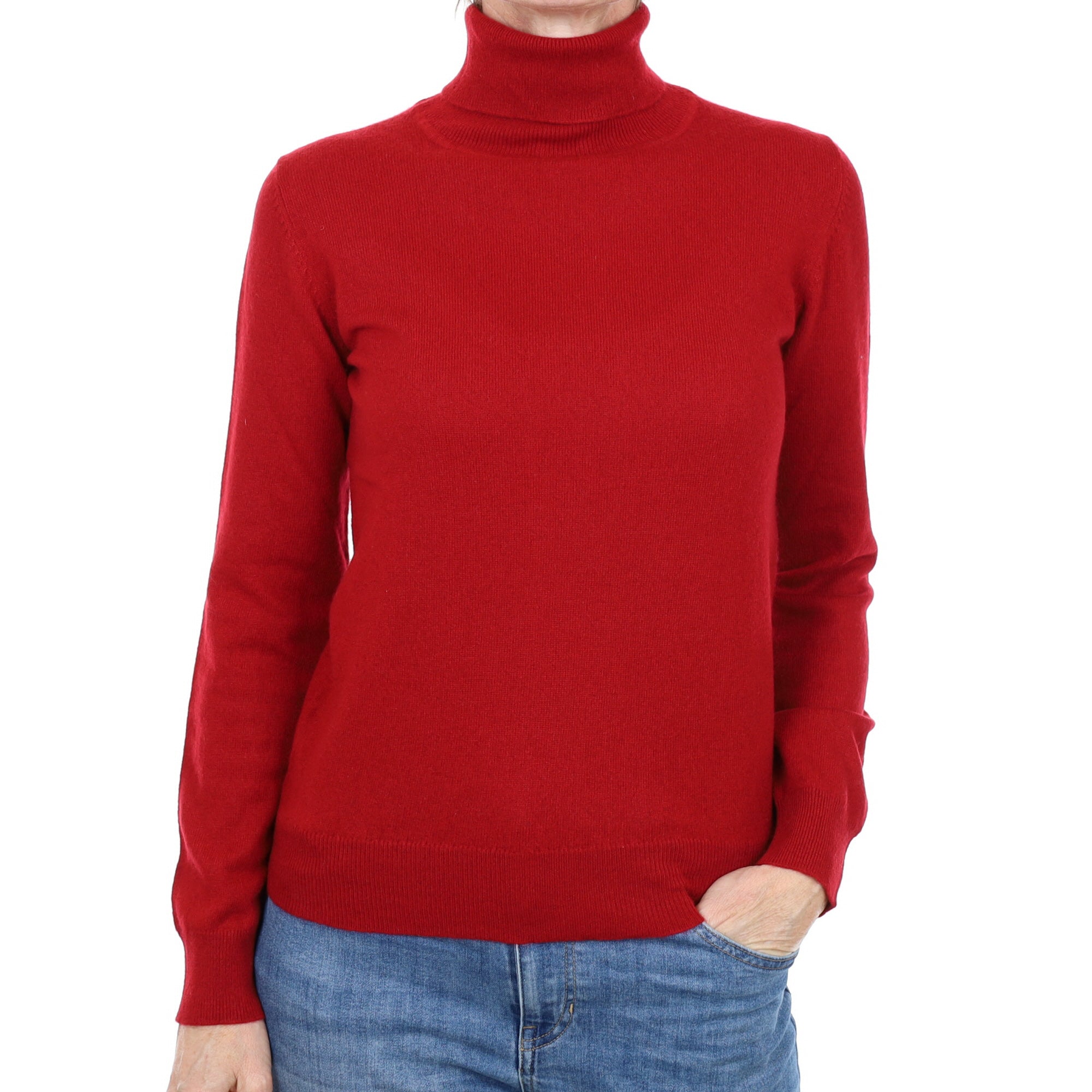 Crimson Red Cashmere Polo Neck Jumper Small