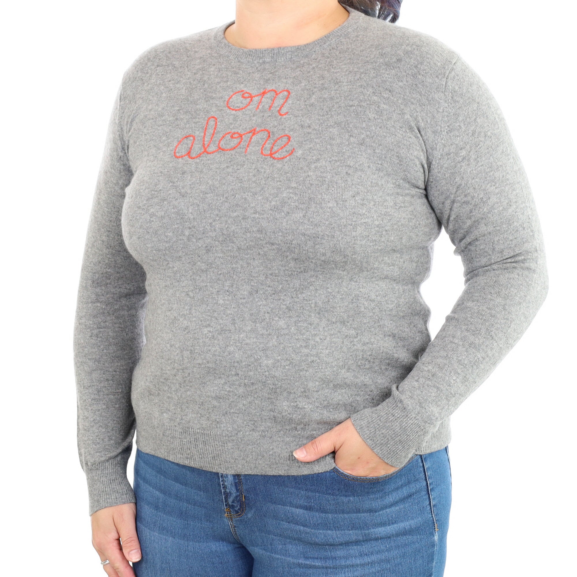 Lingua Franca Ash Grey ‘Om Alone’ Cashmere Crew Neck Jumper Large
