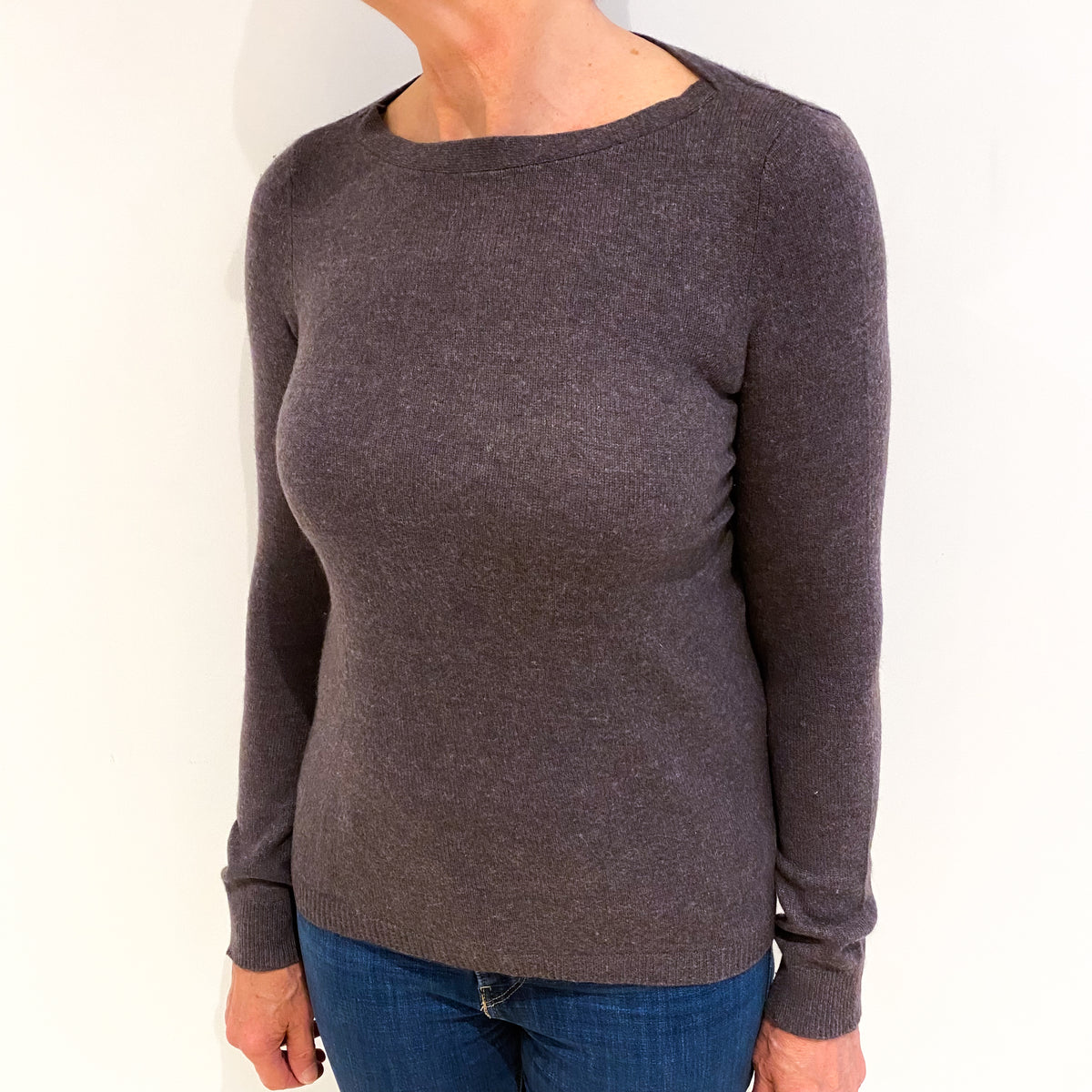 Slate Purple Cashmere Slash Neck Jumper Medium