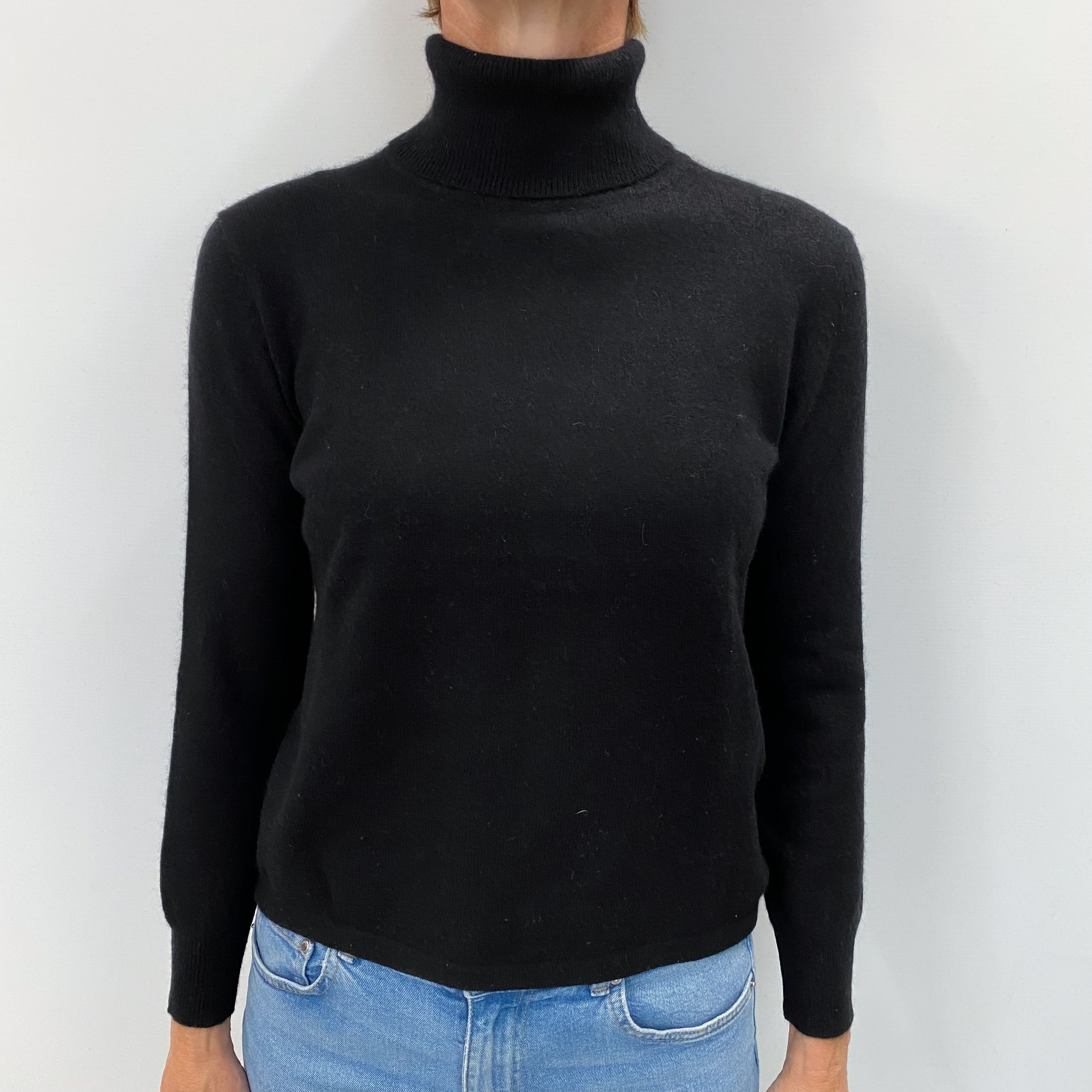 Black Cashmere Polo Neck Jumper Small