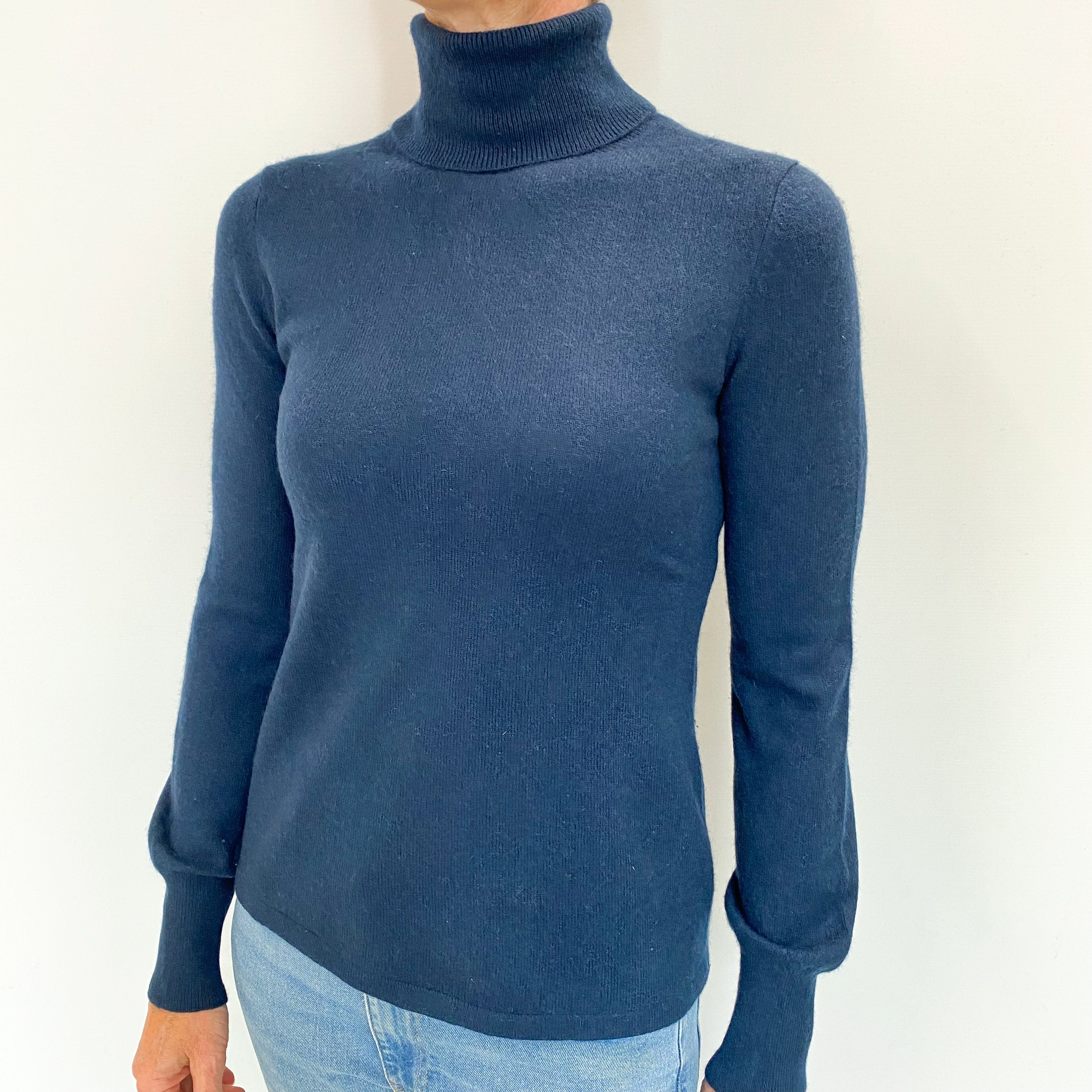 Midnight Blue Cashmere Polo Neck Jumper Small