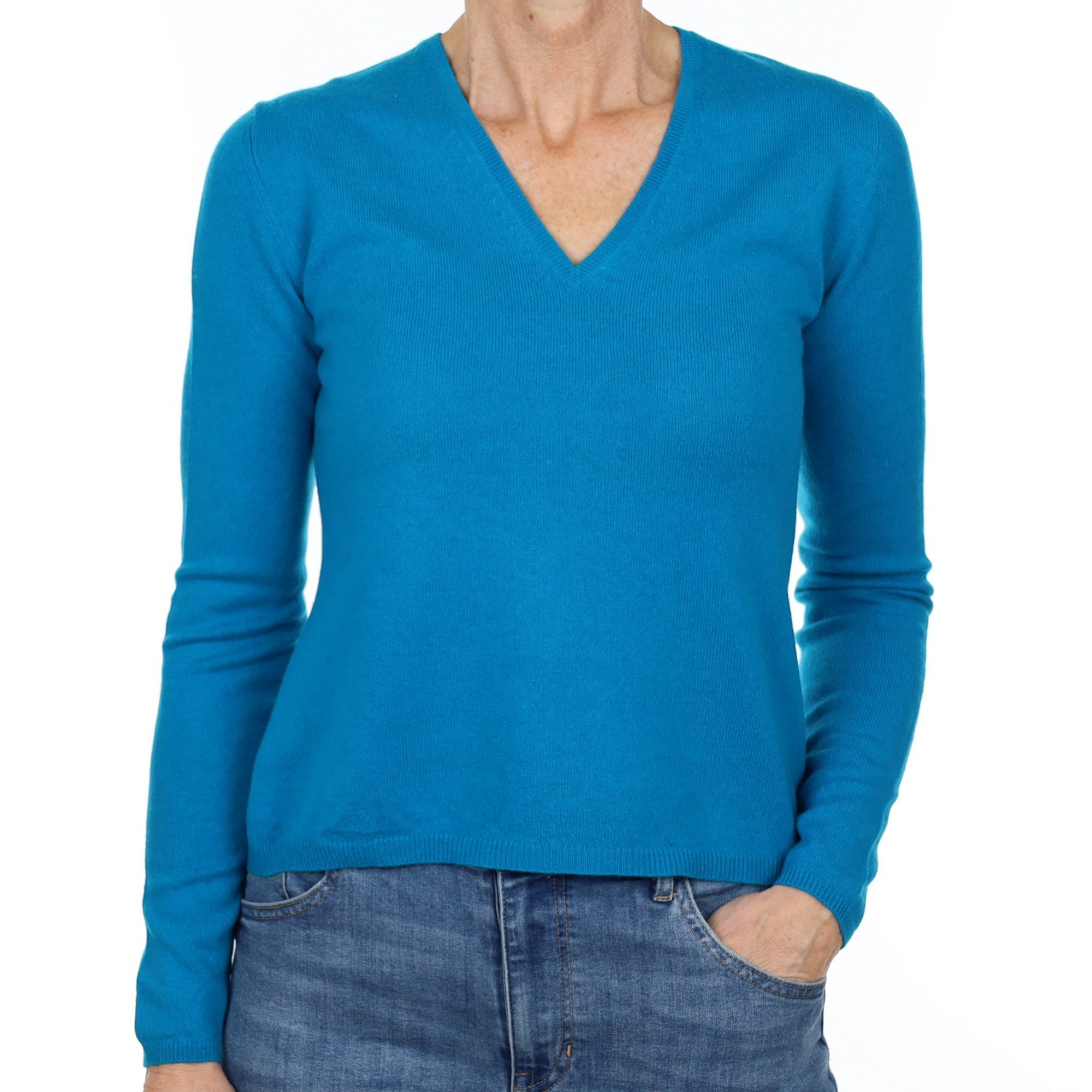 TSE Bright Turquoise Cashmere V Neck Jumper Small