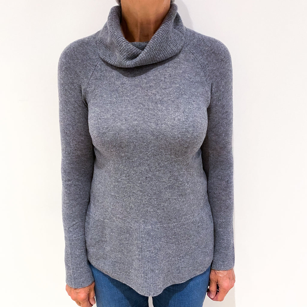 Ash Grey Cashmere Polo Neck Jumper Medium