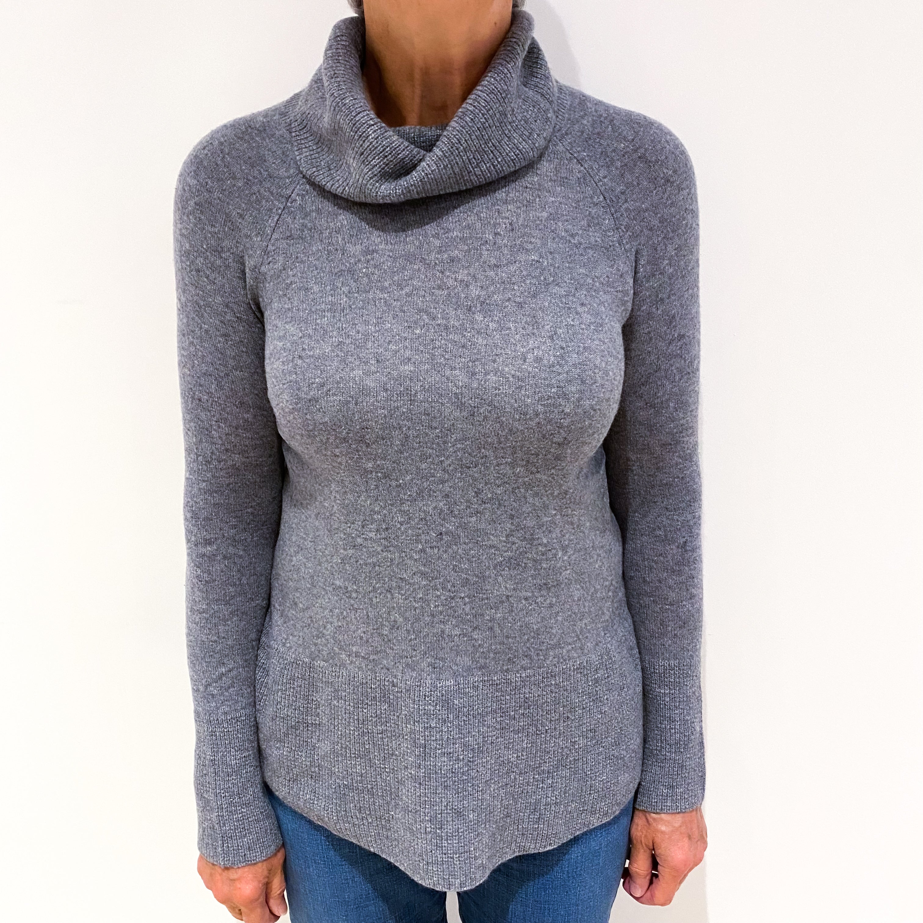 Ash Grey Cashmere Polo Neck Jumper Medium