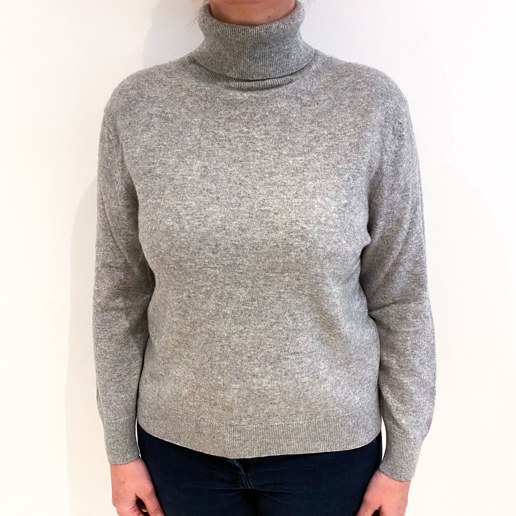 Smoke Grey Cashmere Polo Neck Jumper Large