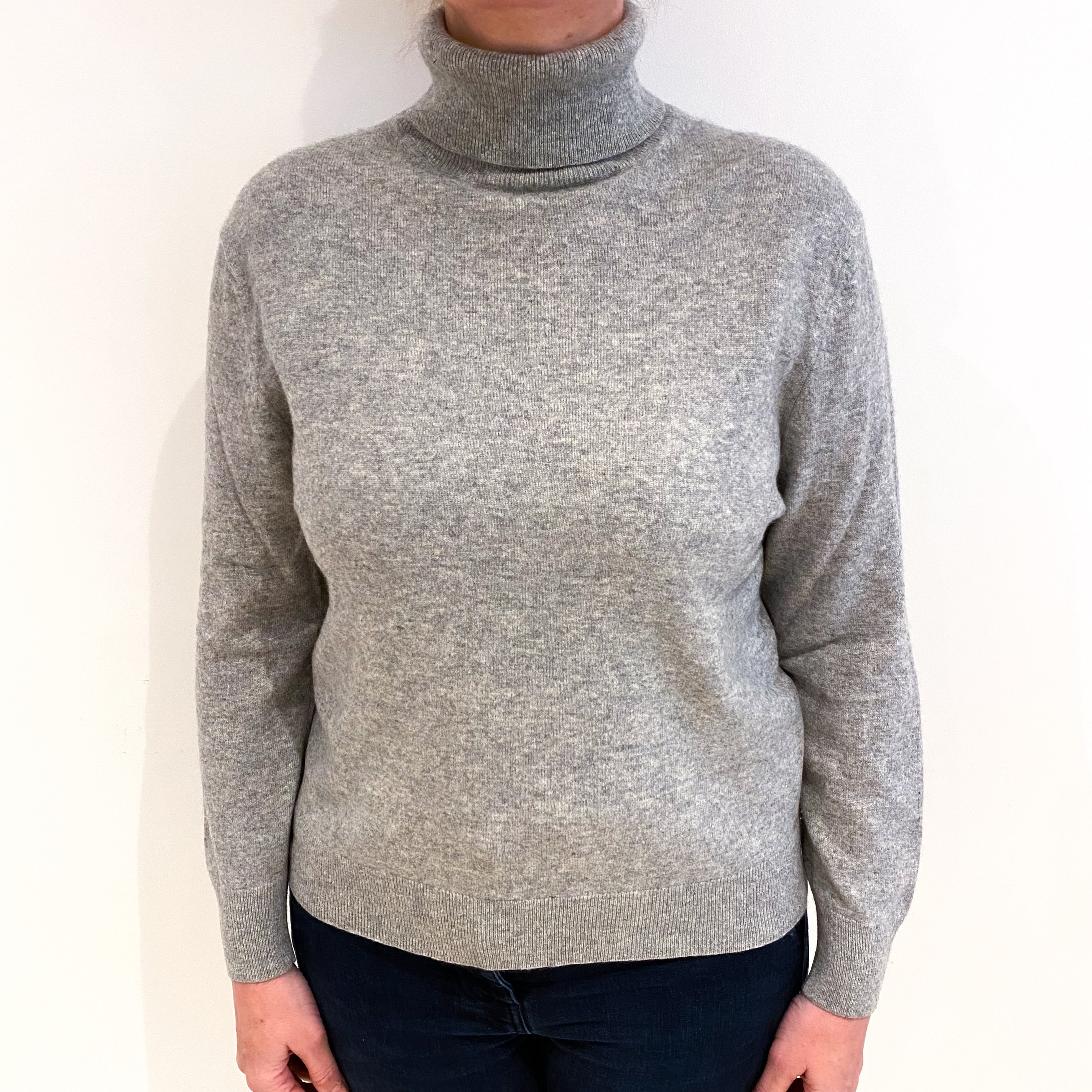 Smoke Grey Cashmere Polo Neck Jumper Large