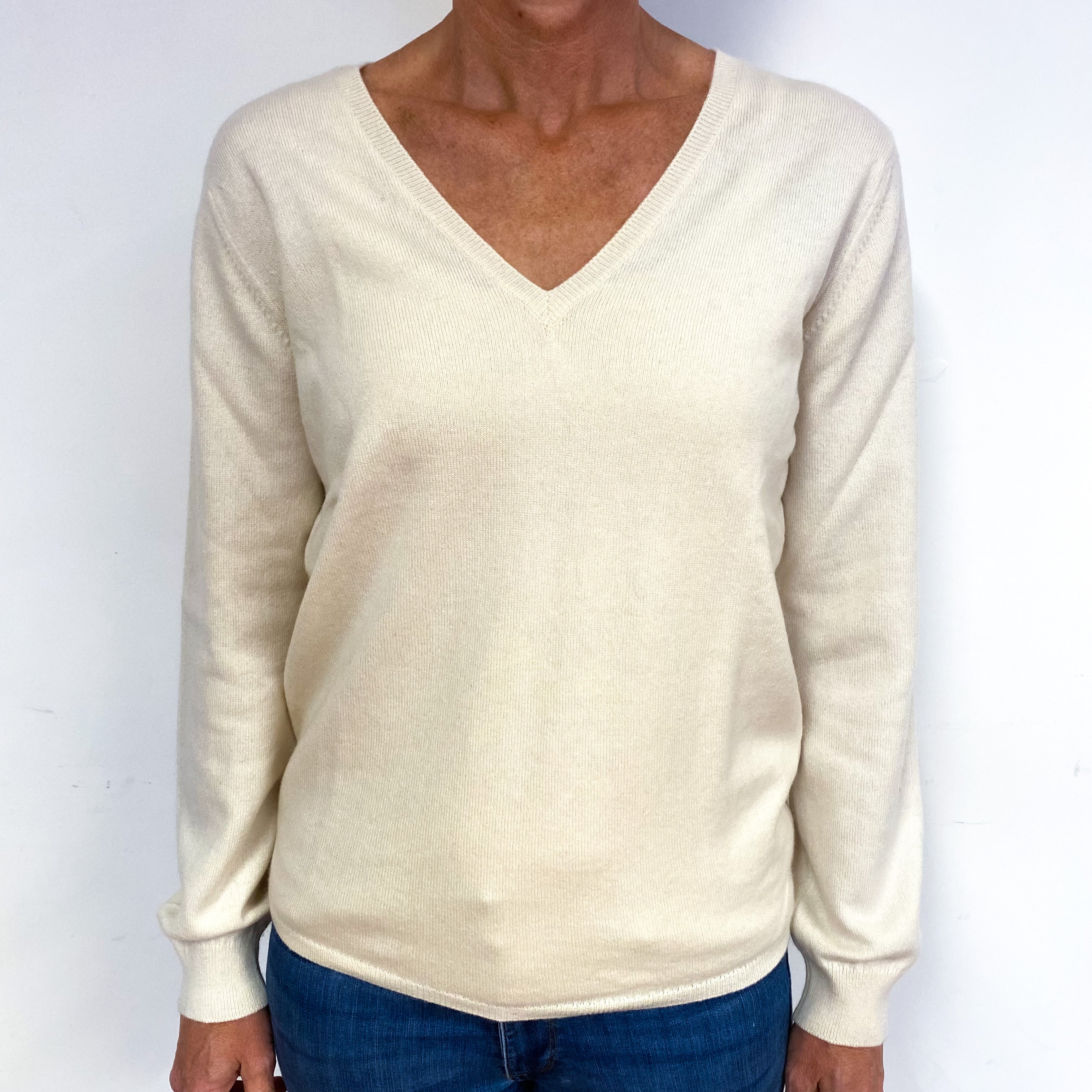 Cream Cashmere V-Neck Jumper Medium